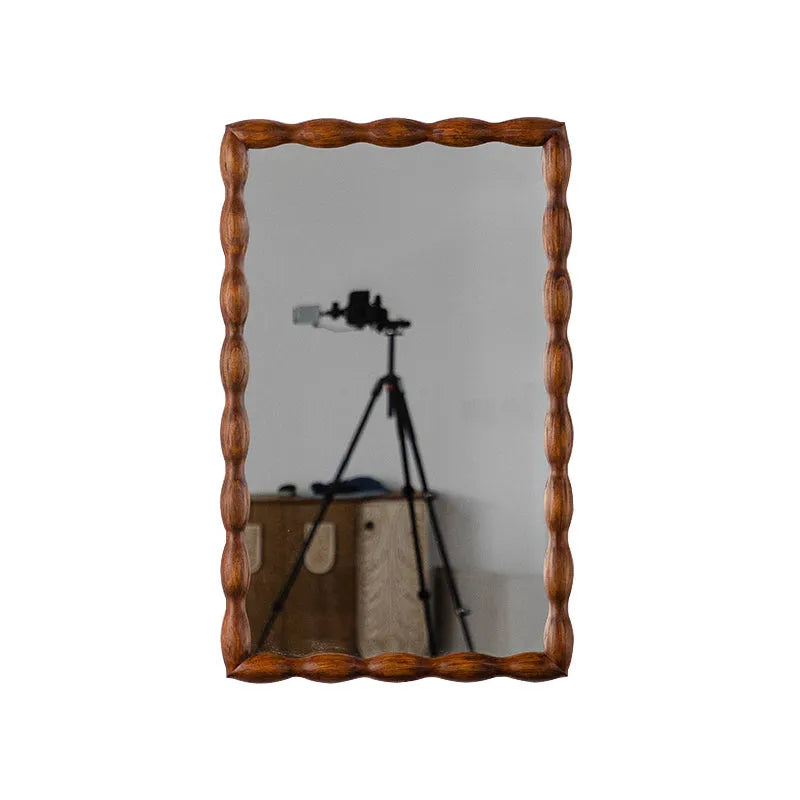 36.02' Mid-Century Modern Swirl Wood Frame Mirror - Solid Wood & MDF Wall-Mounted Full-Length Mirror, Brown Decorative Mirror for Bedroom/Living Room – view 6