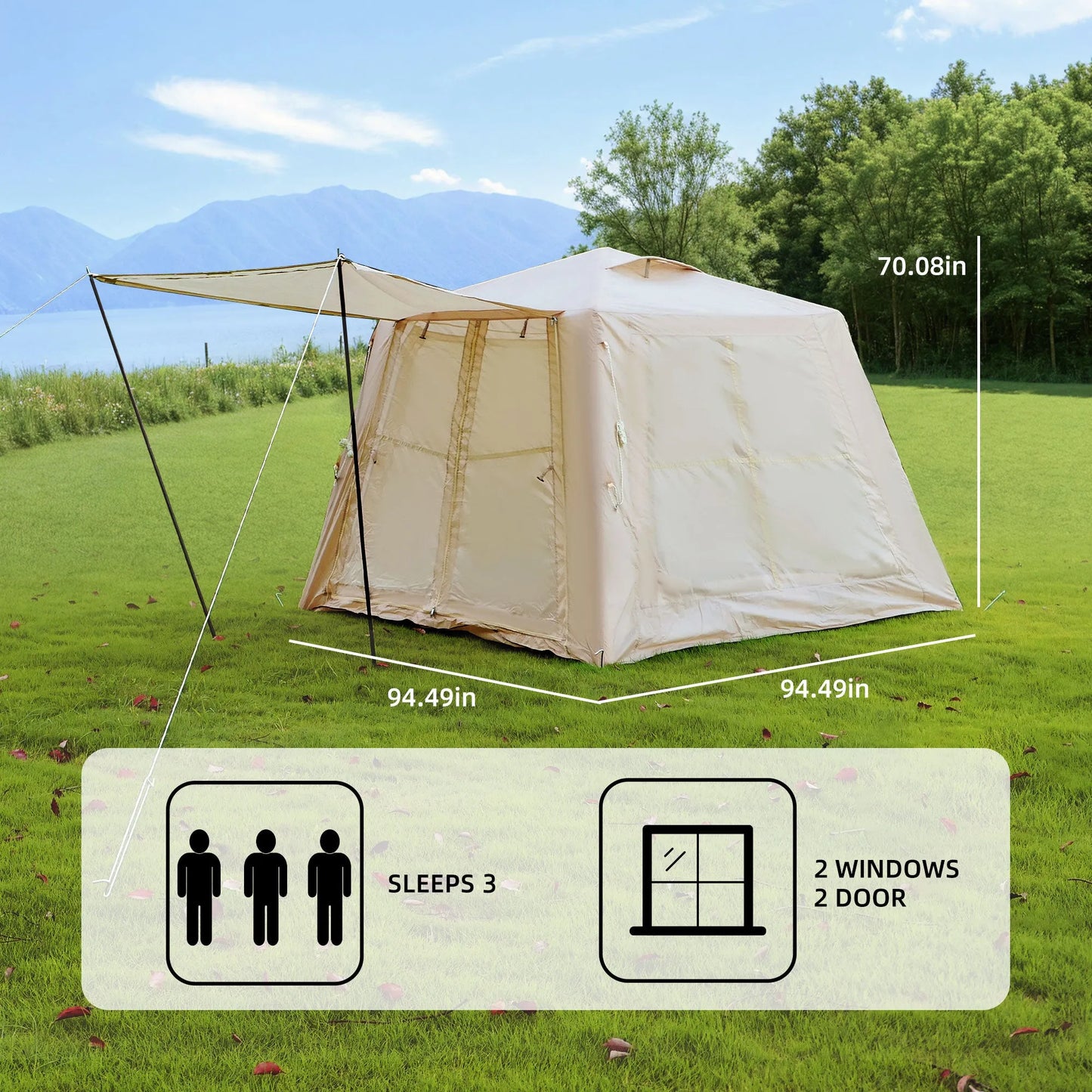5.76 m ² Inflatable Tents for Camping with canopy, Blow Up Tent with Hand Pump, Easy Setup InflatableTent 4 Season Tent, Waterproof Oxford Air – view 6