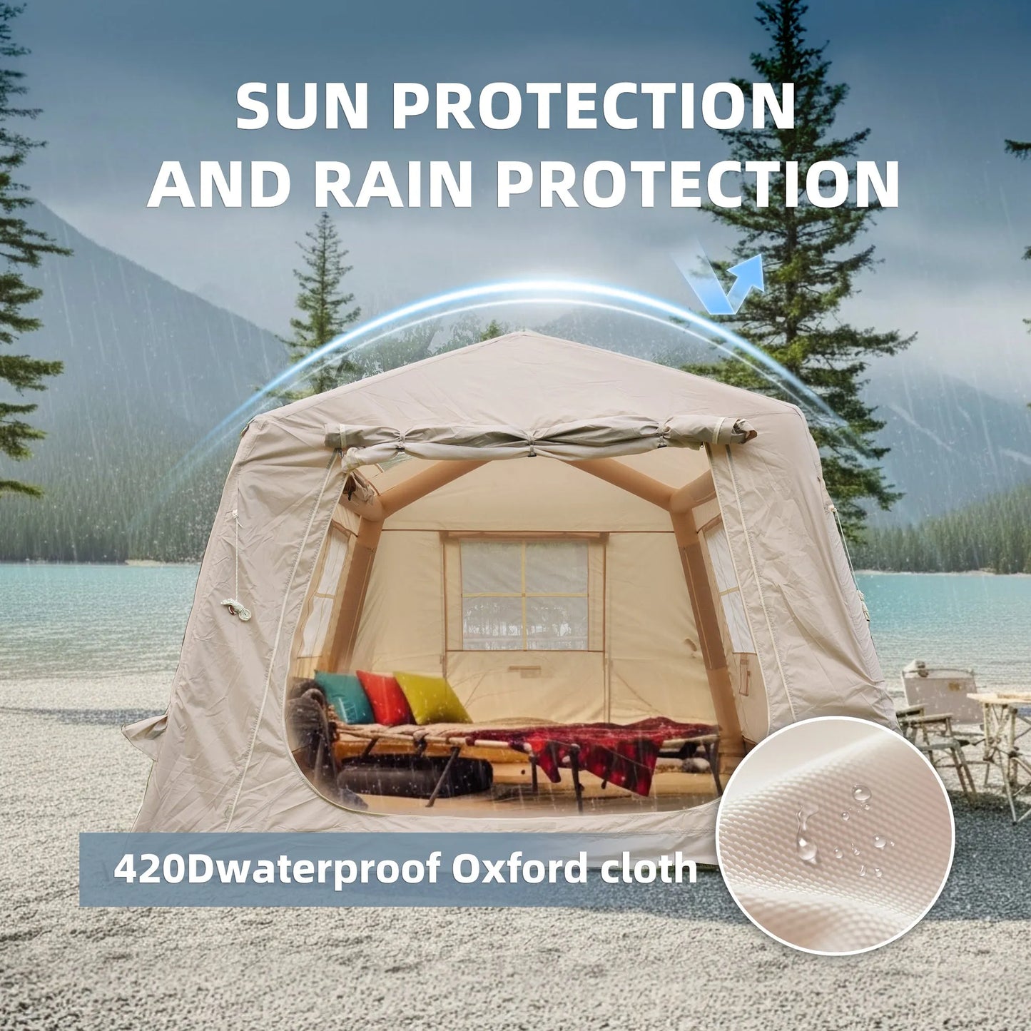 11 m ² Inflatable Tents for Camping, Blow Up Tent with Hand Pump, Easy Setup InflatableTent 4 Season Tent with Canopy , Waterproof Oxford Air – view 6