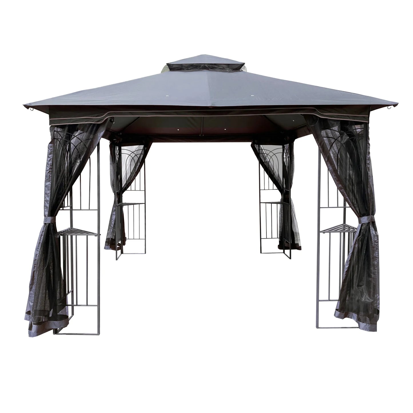 10 x 10 ft Patio Gazebo Tent with Ventilated Double Roof and Mosquito Net, Gray Canopy for Backyard or Garden – view 6