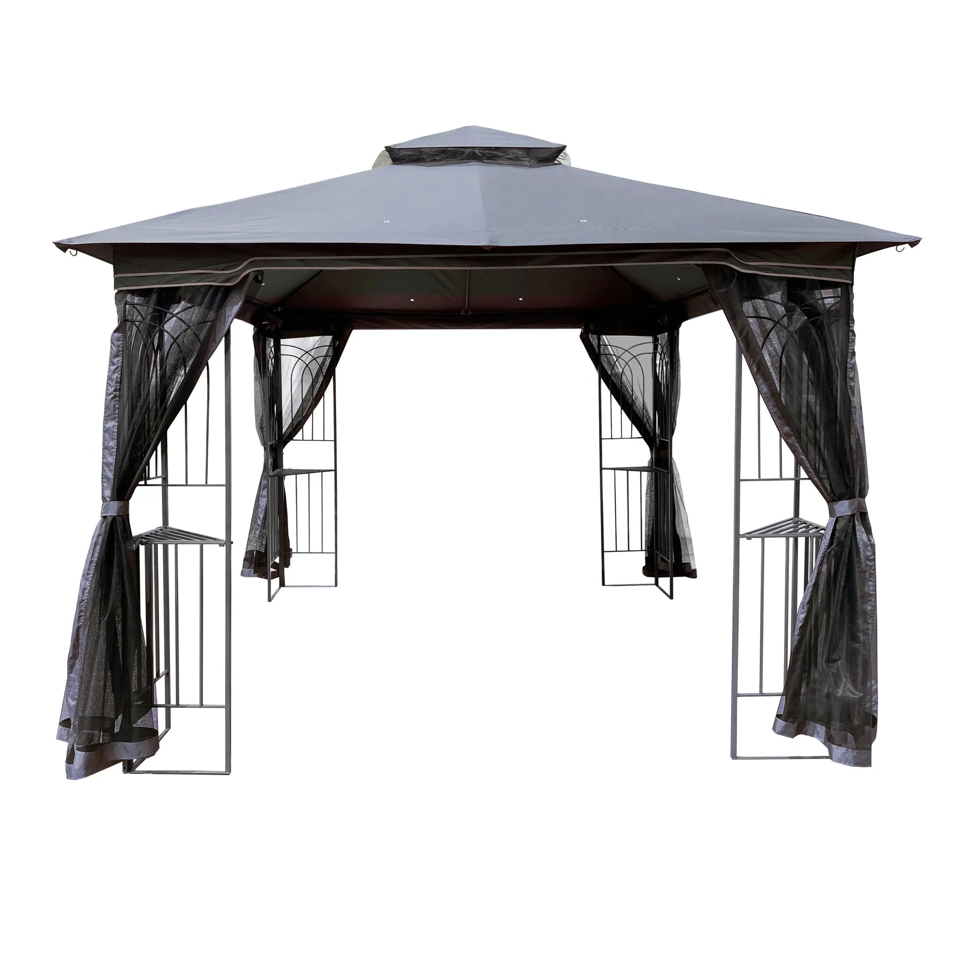 10 x 10 ft Patio Gazebo Tent with Ventilated Double Roof and Mosquito Net, Gray Canopy for Backyard or Garden – view 6
