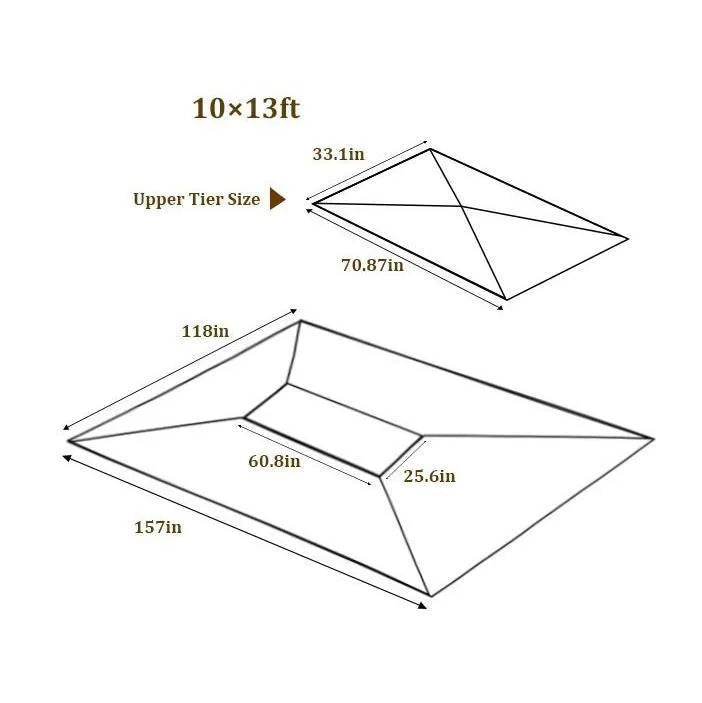 13x10 Ft Patio Double Roof Gazebo Replacement Canopy Top Fabric,Brown – view 6