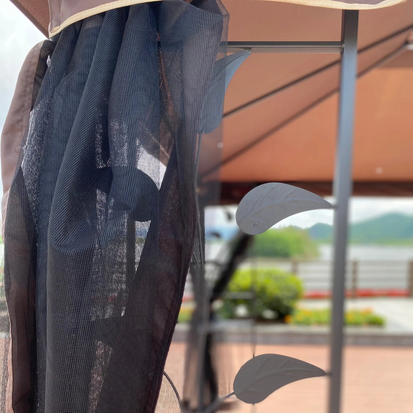 13 x 10 ft Patio Gazebo Tent with Ventilated Double Roof and Mosquito Net, Brown Canopy for Backyard or Garden – view 6