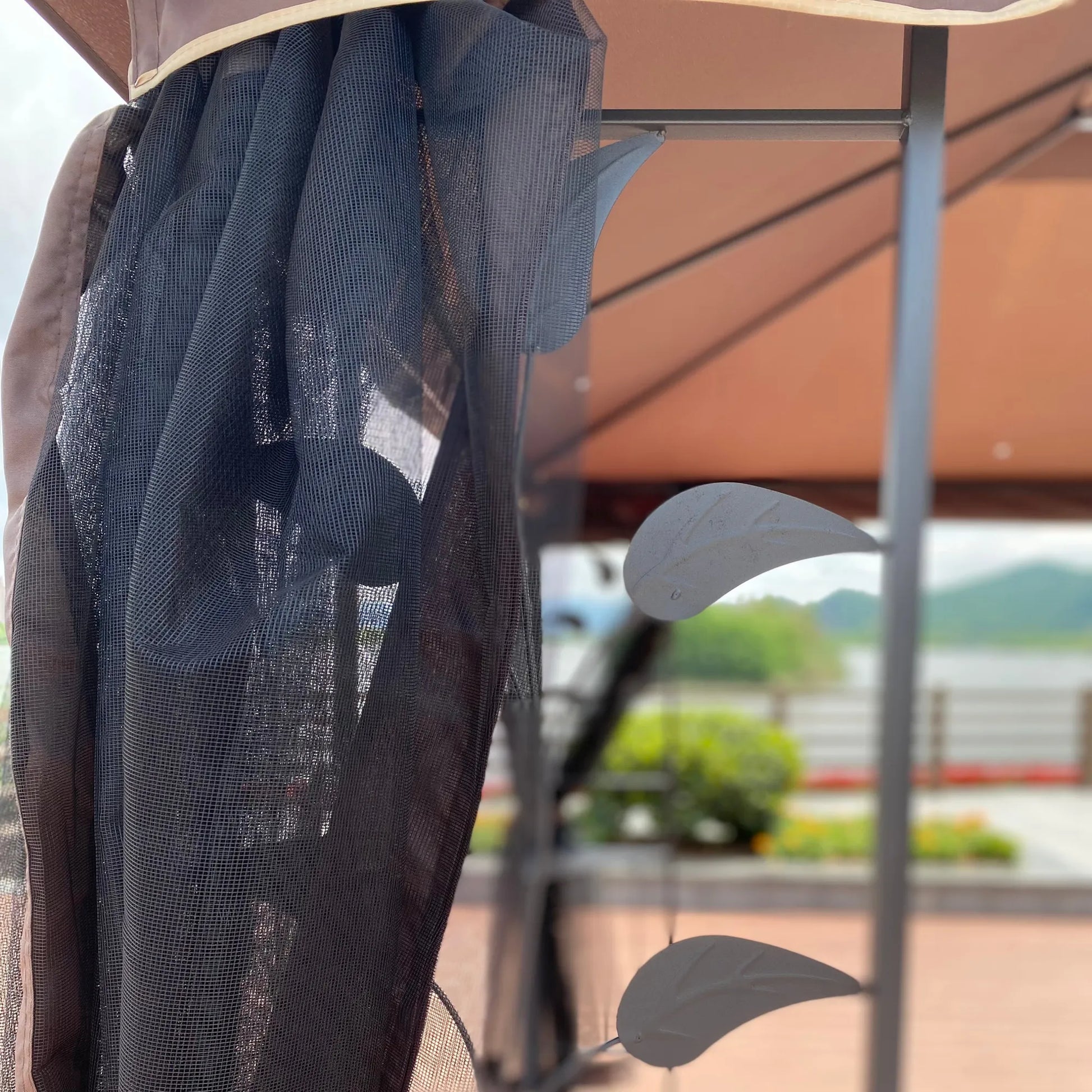 13 x 10 ft Patio Gazebo Tent with Ventilated Double Roof and Mosquito Net, Brown Canopy for Backyard or Garden – view 6