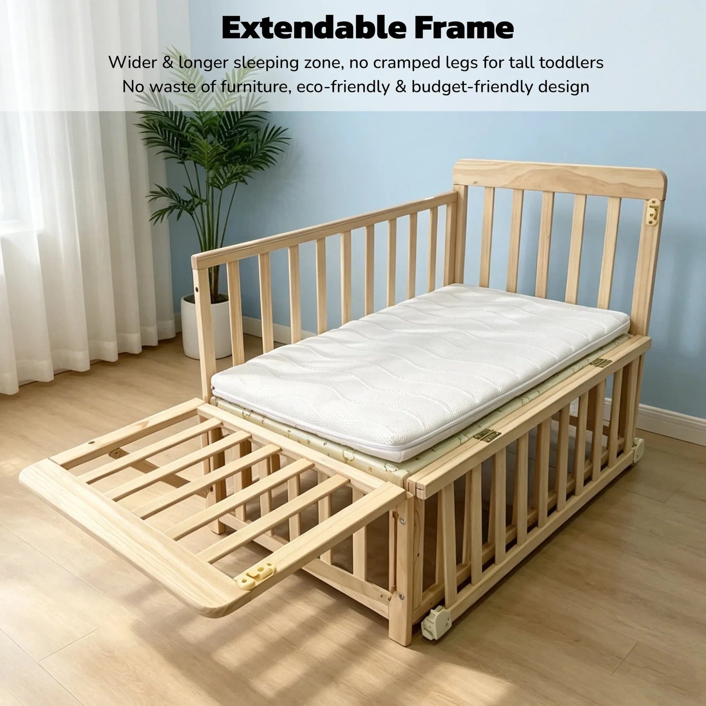 Solid Wood Baby Bassinets Wooden Bedside Bassinet Portable Extendable Mini Baby Crib 3 Adjustable Heights with Mattress for Newborns – view 6