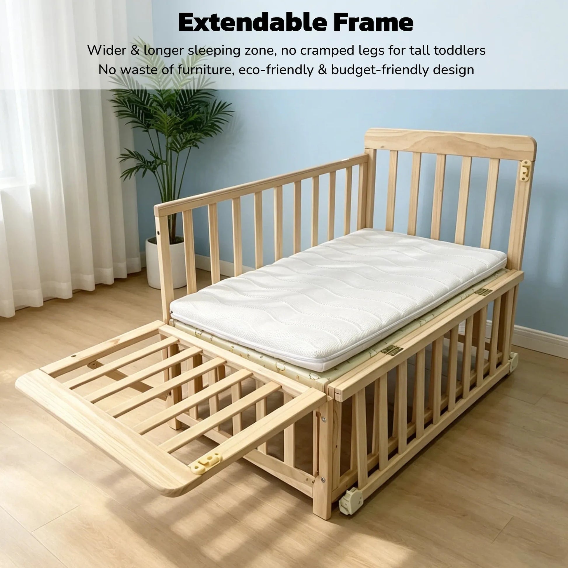 Solid Wood Baby Bassinets Wooden Bedside Bassinet Portable Extendable Mini Baby Crib 3 Adjustable Heights with Mattress for Newborns – view 6