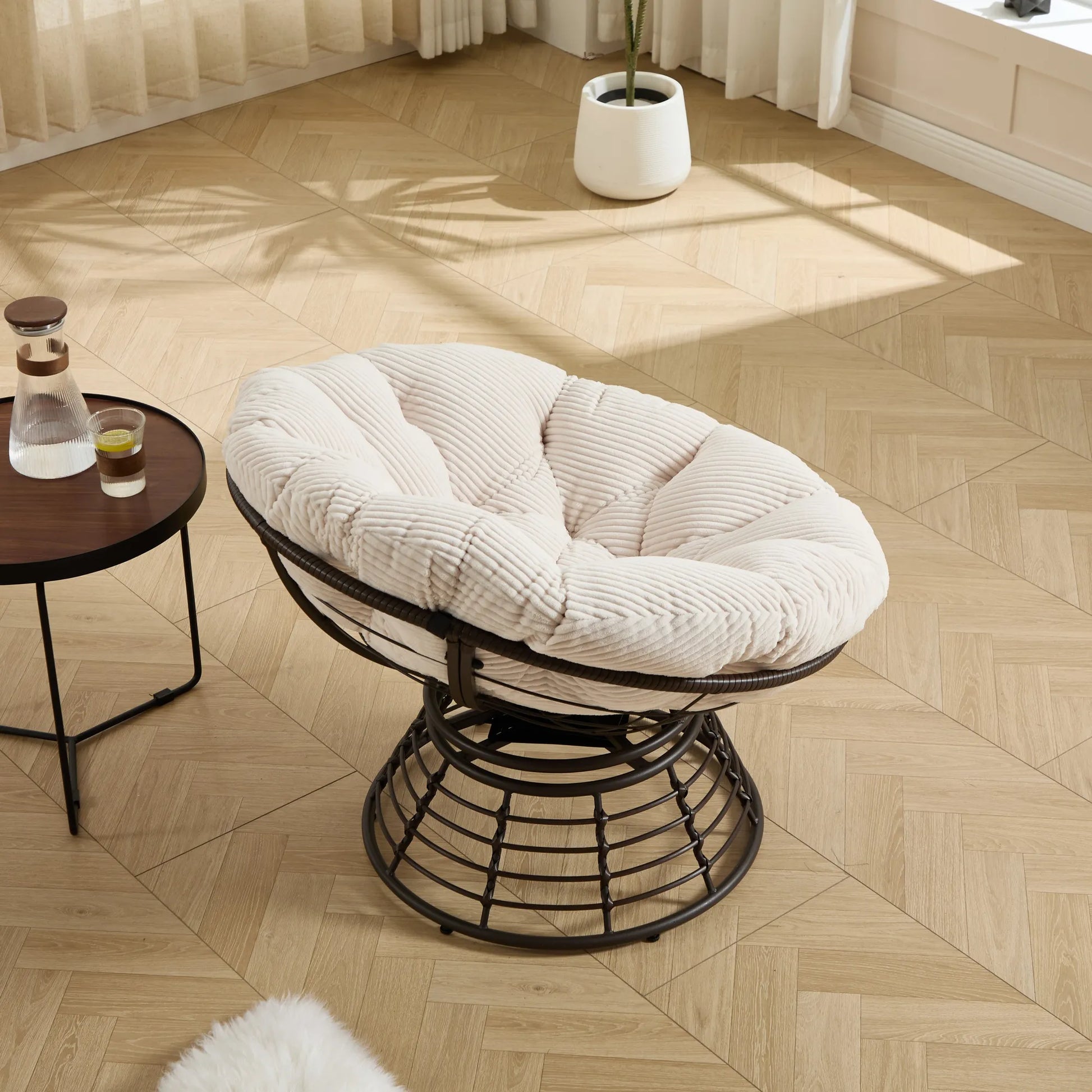 Comfortable Ergonomic Wicker Papasan Chair, 360° Swivel Indoor Outdoor Rattan Chair with Soft Thick Cushion, Ideal for Living Room, Bedroom, Reading – view 6