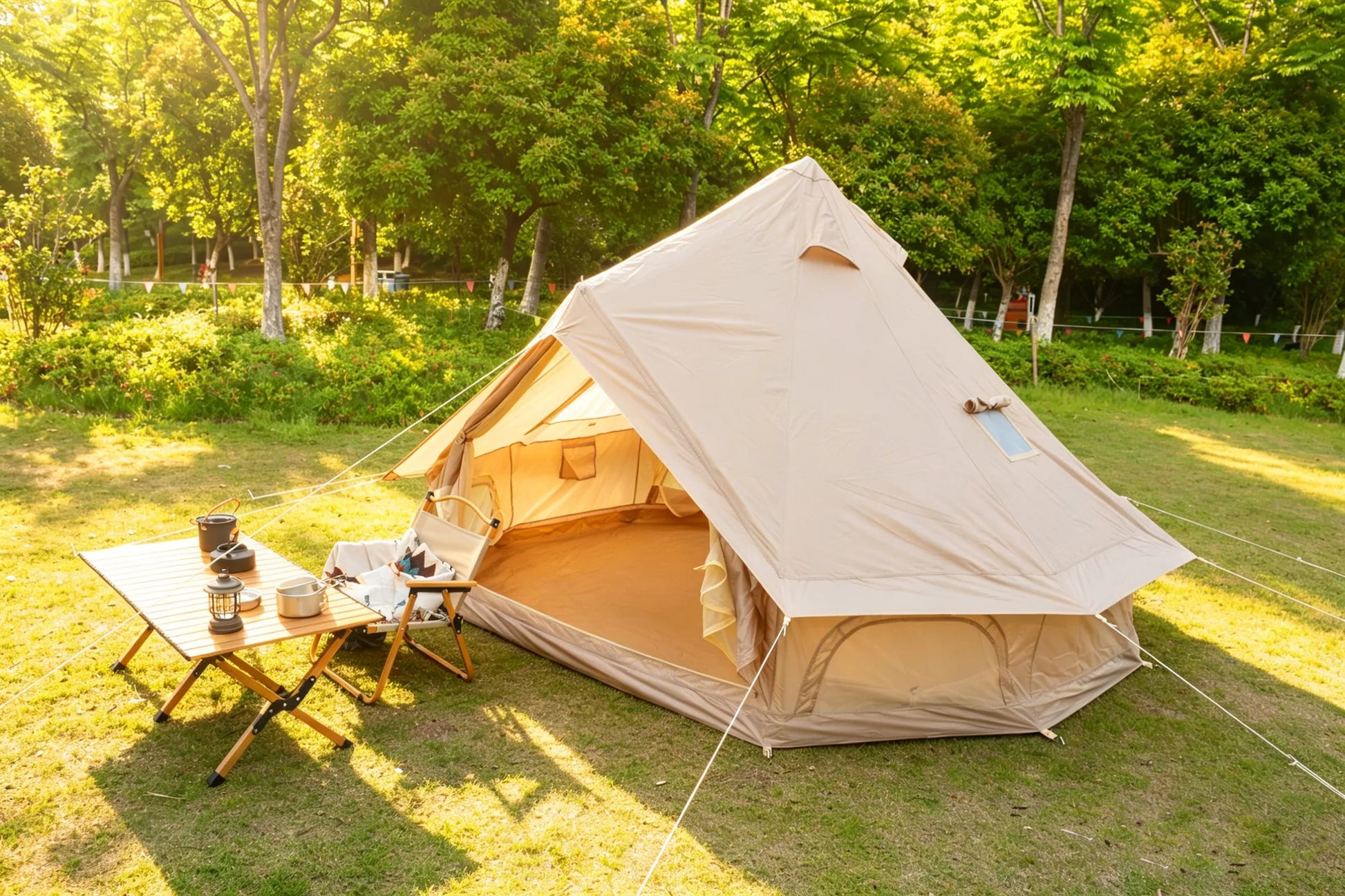 Oxford Bell Tent for Family Camping - Spacious 9.8ft Yurt with Stove Jack, Large Glamping Tents for 3-4 People, 4 Season Oxford Hot Tent Shelter Beige – view 6