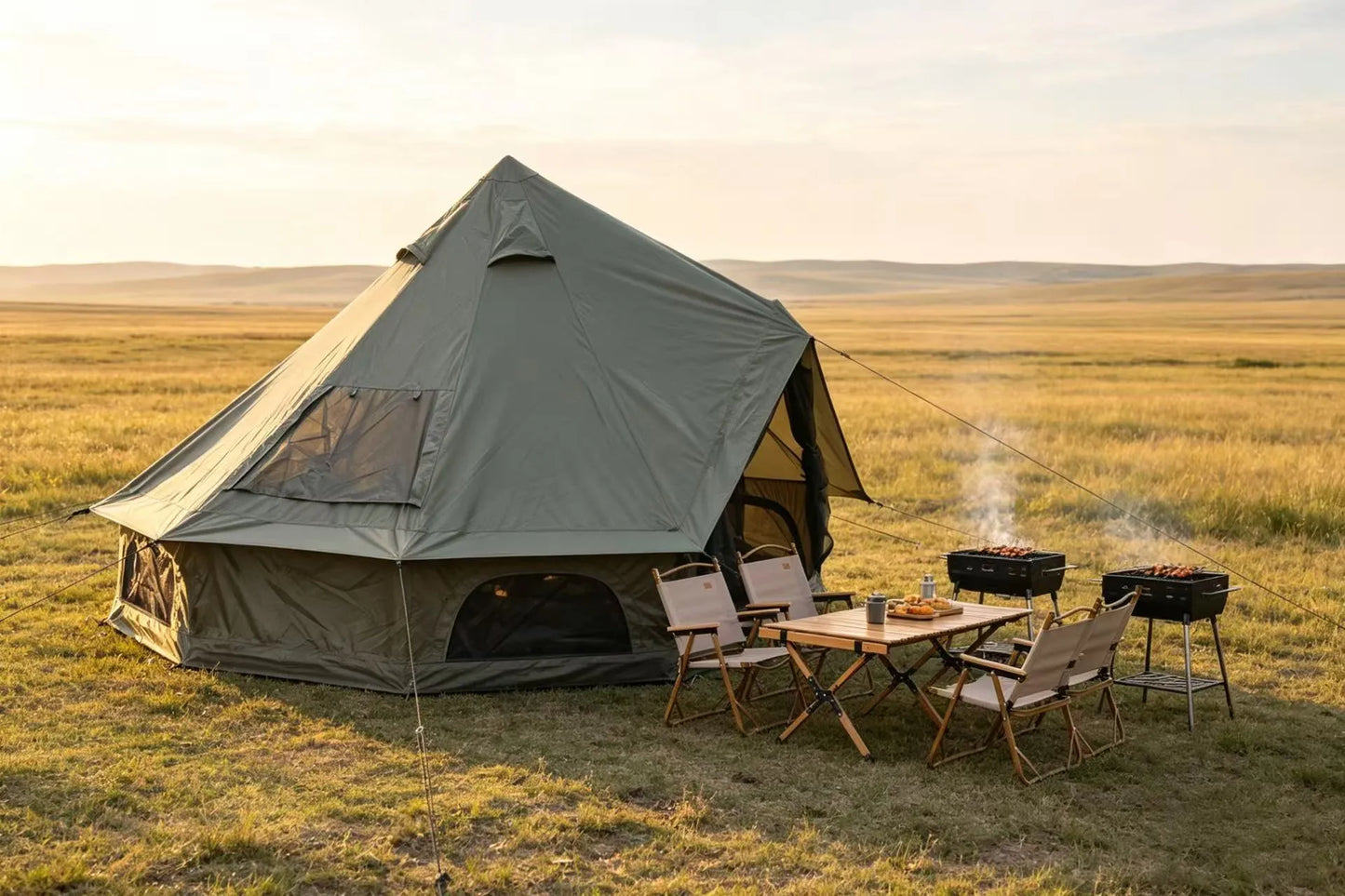 Oxford Bell Tent for Family Camping - Spacious 9.8ft Yurt with Stove Jack, Large Glamping Tents for 3-4 People, 4 Season Oxford Hot Tent Shelter Green – view 6