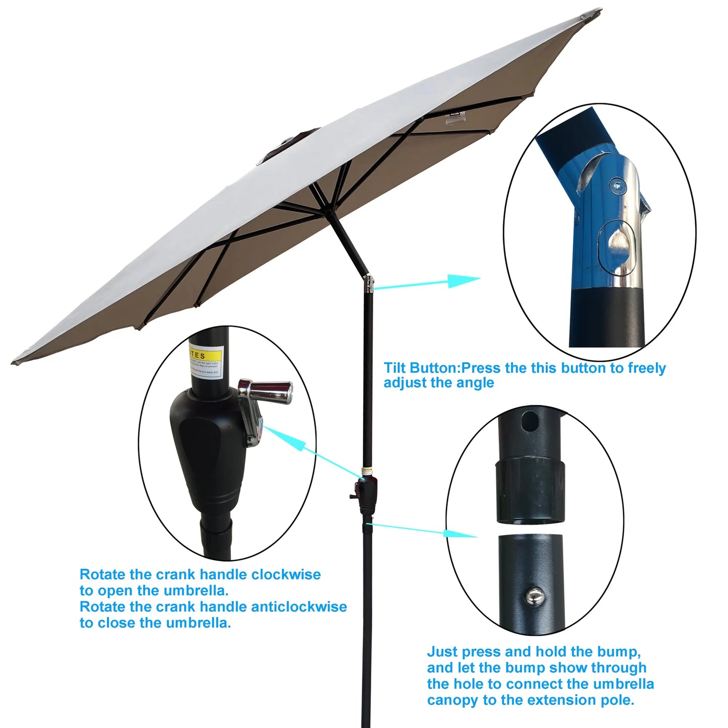 6 x 9ft Patio Umbrella Outdoor Waterproof Umbrella with Crank and Push Button Tilt without flap for Garden Backyard Pool Swimming Pool Market – view 6