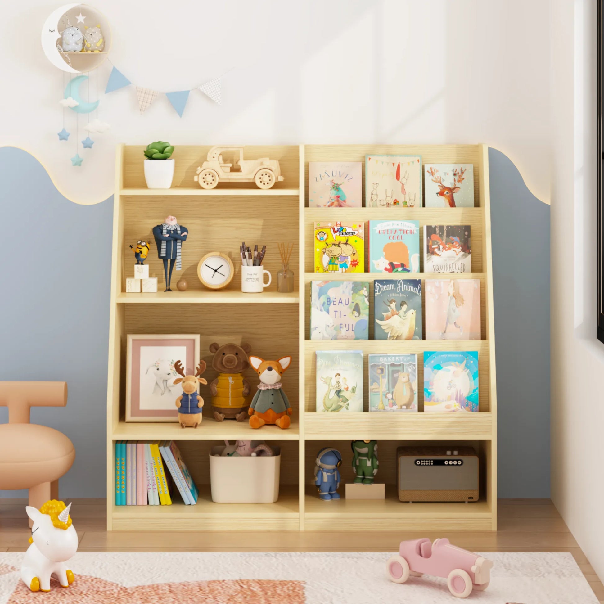 Kids Bookshelf and Toy Storage Organizer, Multifunctional 4 Tier Wooden Kids Book Shelf with Bookcase Display Stand in Kids Room Playroom Nursery for – view 6
