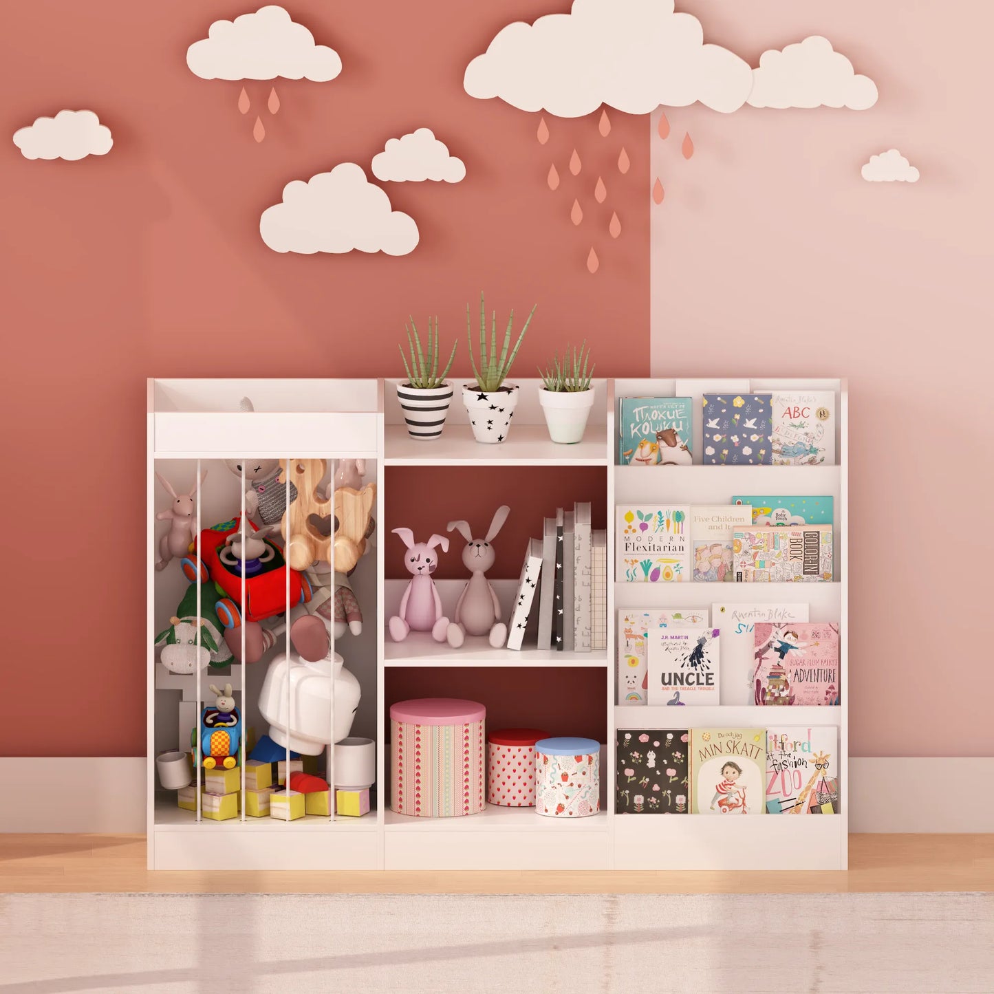 3-in-1 Kids Bookshelf and Toy Storage, 4-Tier Book Shelf for Kids Rooms, Sling Baby Bookcase with Stuffed Animal Storage, Toddler Montessori – view 6