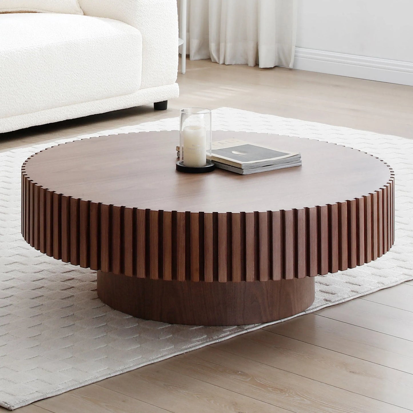 31.49'' Round Coffee Table Small Coffee Table for Apartment, Modern Living Room Coffee Table with Sturdy Pedestal,WALNUT (Same Sku:W876P243947) – view 6