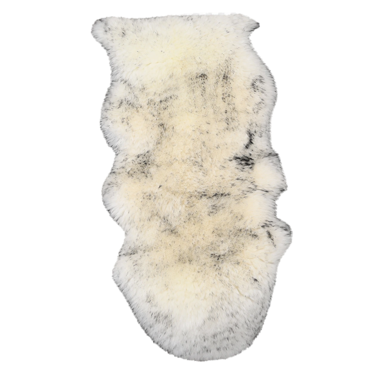 White with Gray Tips genuine Australian long-wool sheepskin irregular rug on transparent background