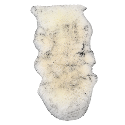 White with Gray Tips genuine Australian long-wool sheepskin irregular rug on transparent background