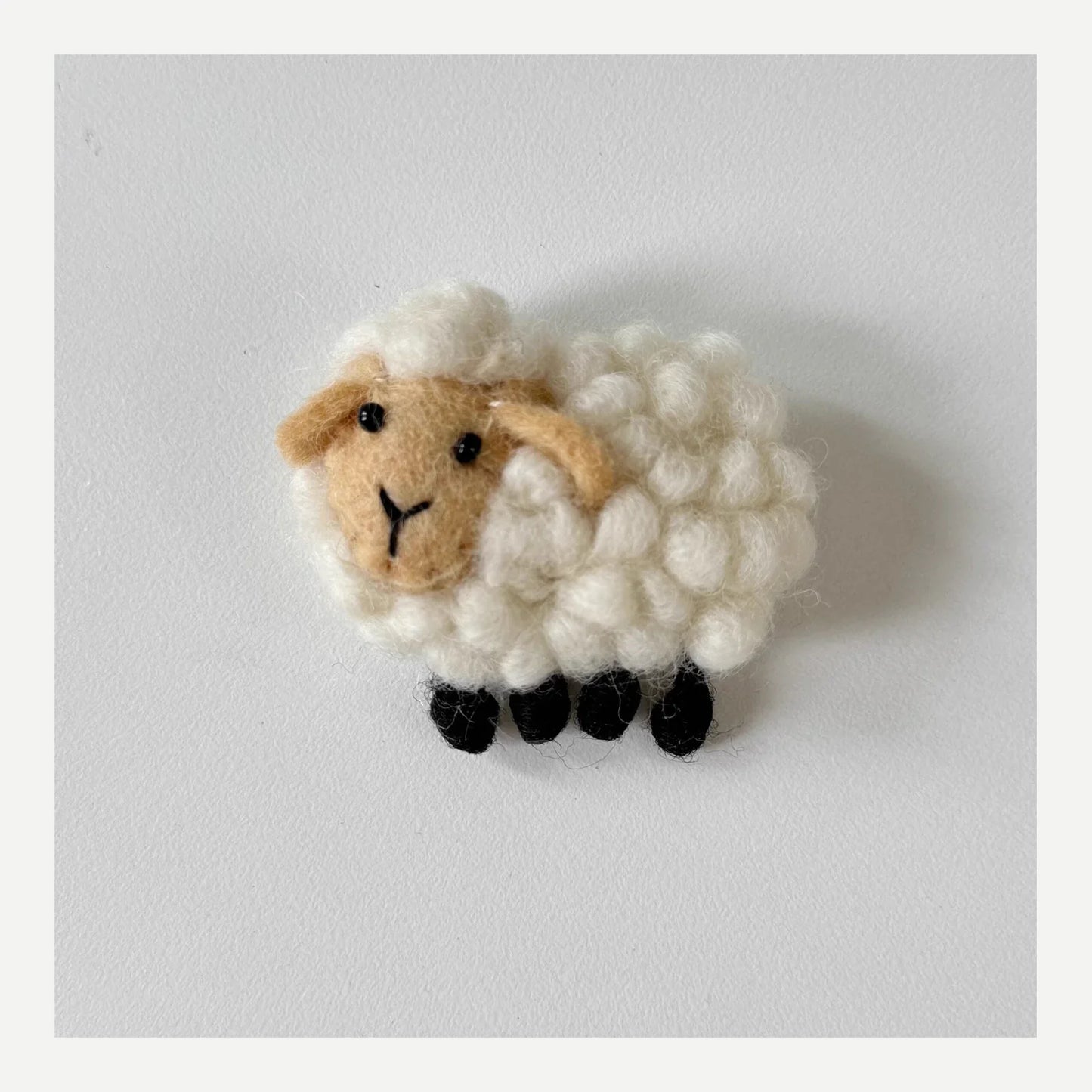White sheep handmade wool felt brooch