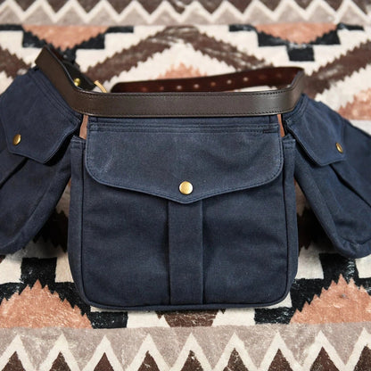 Deep Navy waxed canvas multi-pocket waist bag
