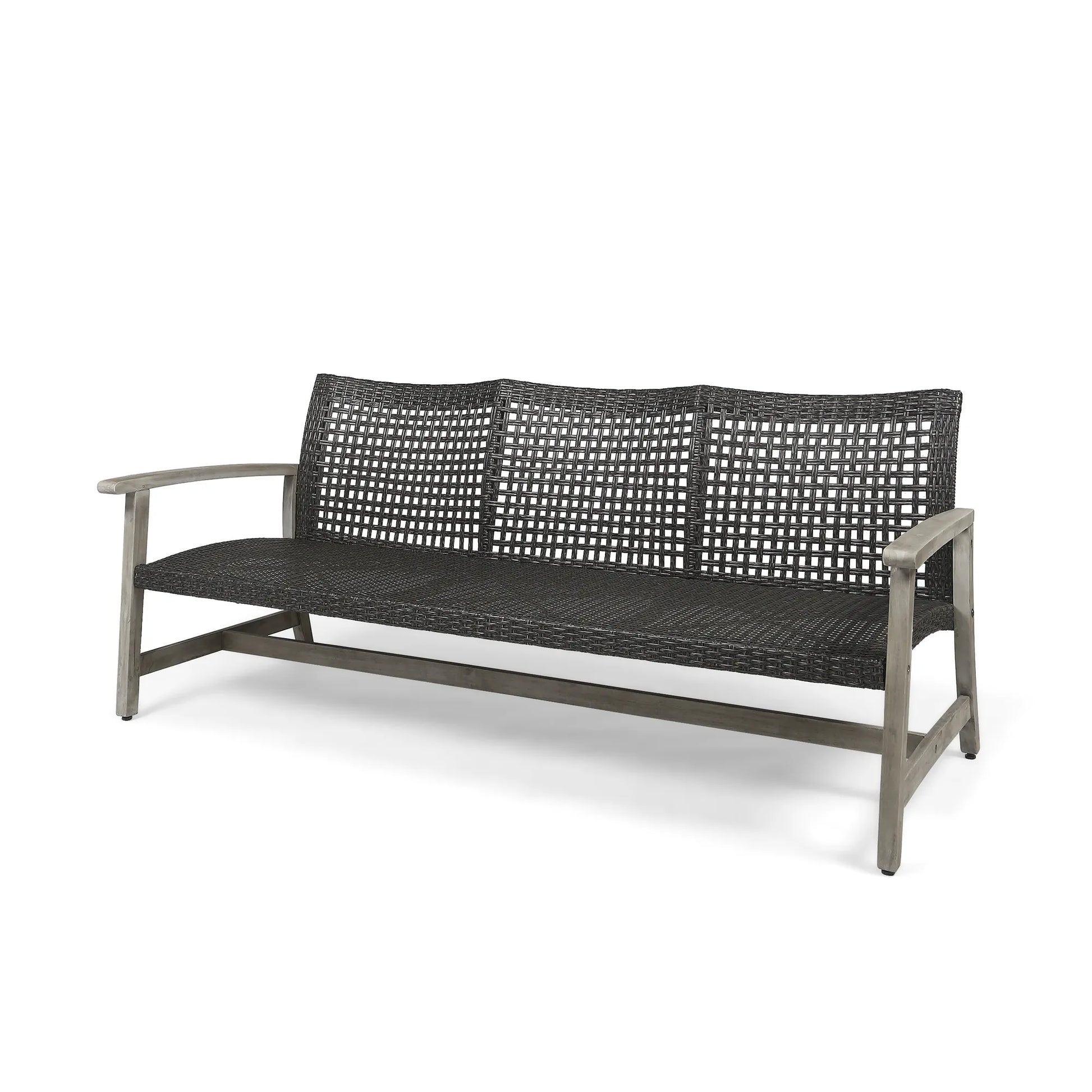 Outdoor Acacia Wood Wicker 3 Seater Sofa, Patio Furniture Conversation Set for Backyard – view 7