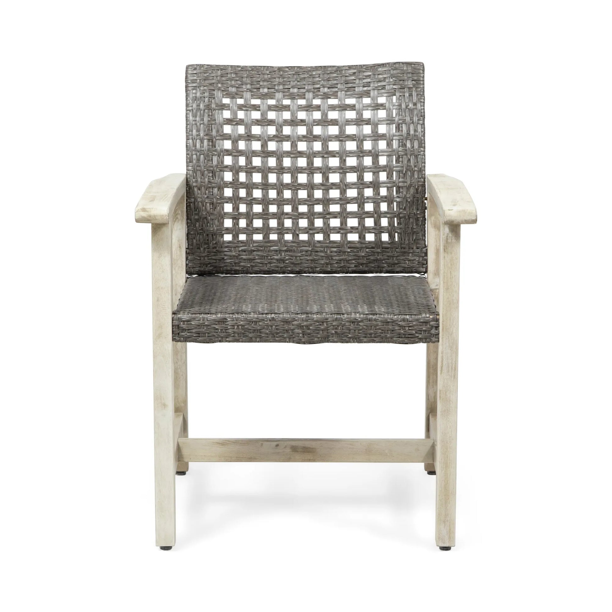 Outdoor Dining Chair Set of 2, Light Grey Wash Acacia Wood Frame and Mix Black PE Rattan Wicker – view 7