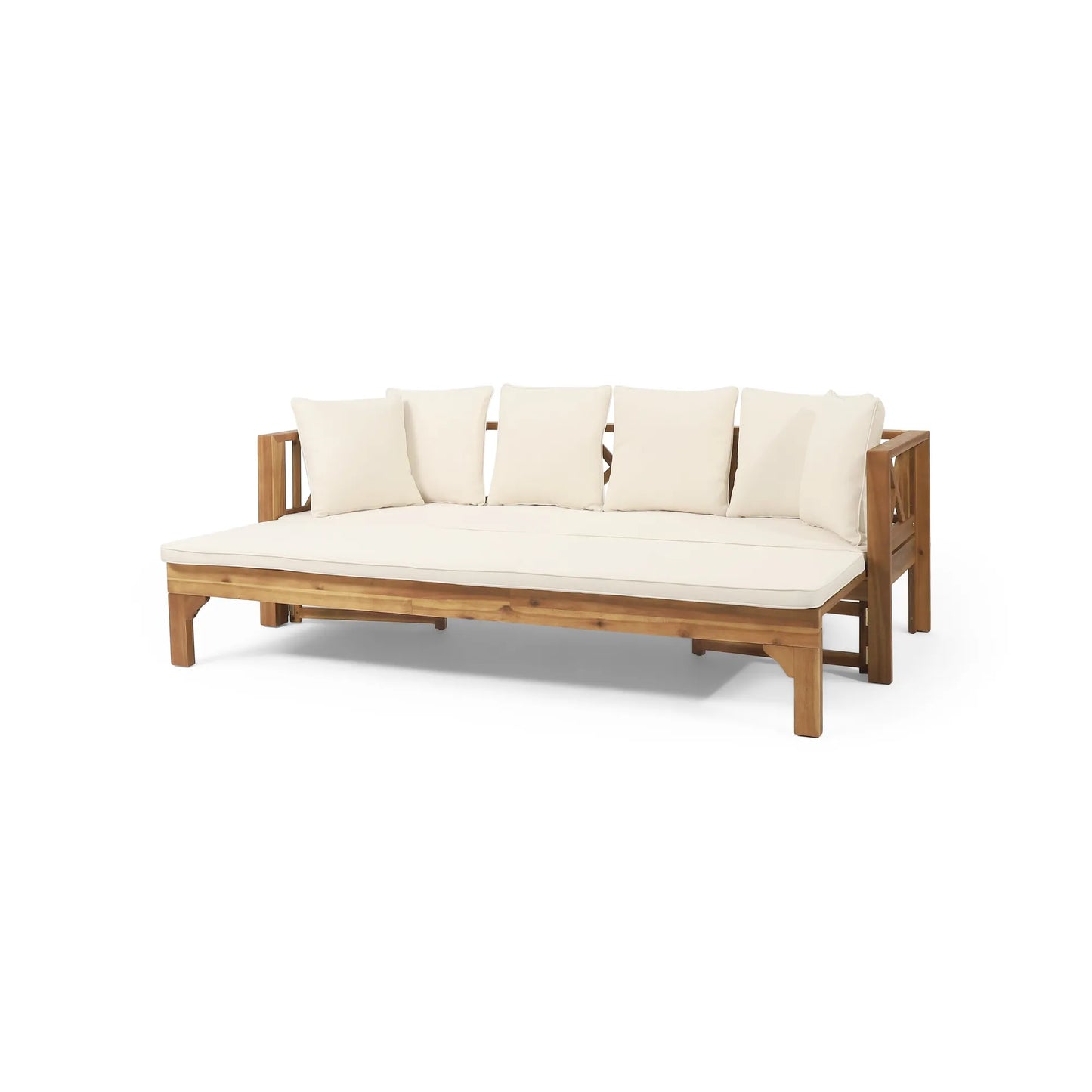 Outdoor Extendable Acacia Wood 3 Seater Sofa, Upholstered Cushion Couch, Daybed Sofa Chair, Spacious Seating Lounge Chair, Patio Daybed Sofa for – view 7