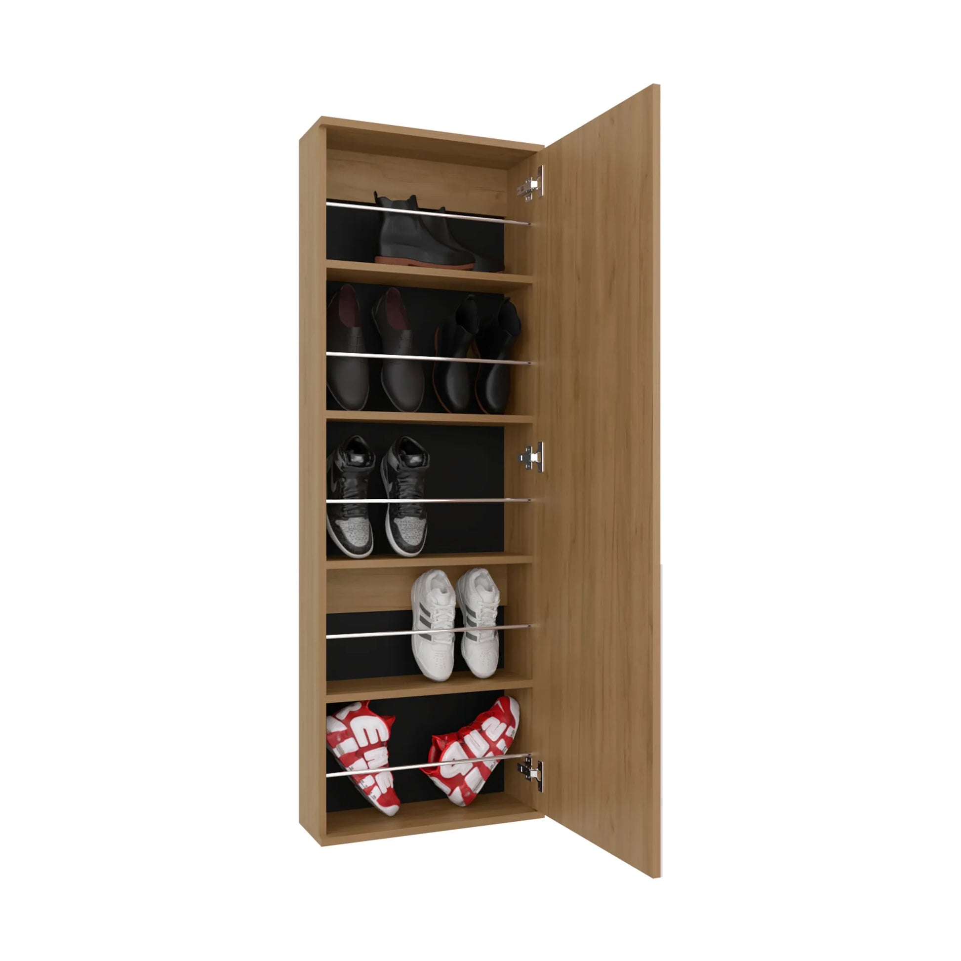 Wall Mounted Shoe Rack With Mirror, Single Door, Capacity For Ten Shoes Natural Oak – view 7
