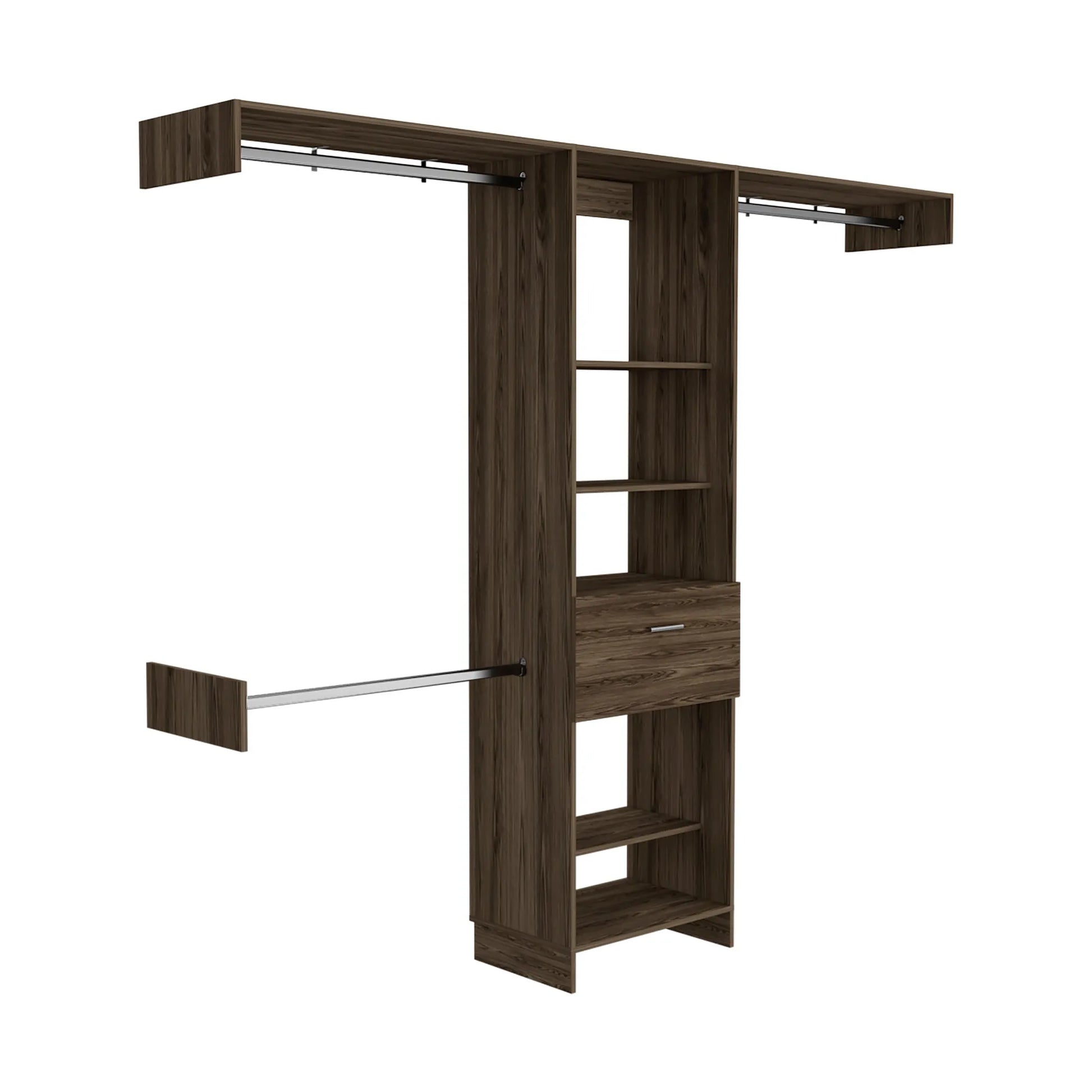 250 Closet System, Five Open Shelves, One Drawer, Three Metal Rods -Dark Walnut – view 7