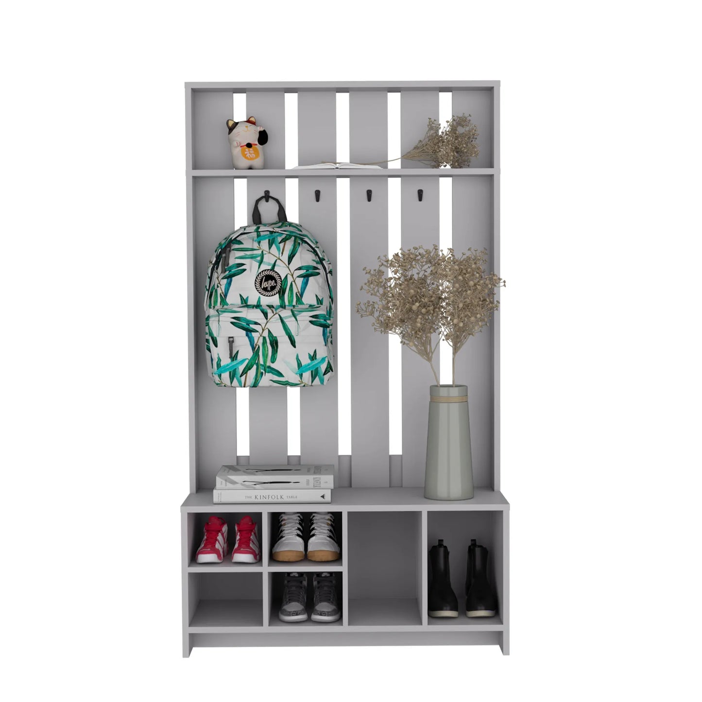 Tulcan 38' Wide Hall Tree with Bench and Shoe Storage, Entryway Bench with Coat Rack – view 7