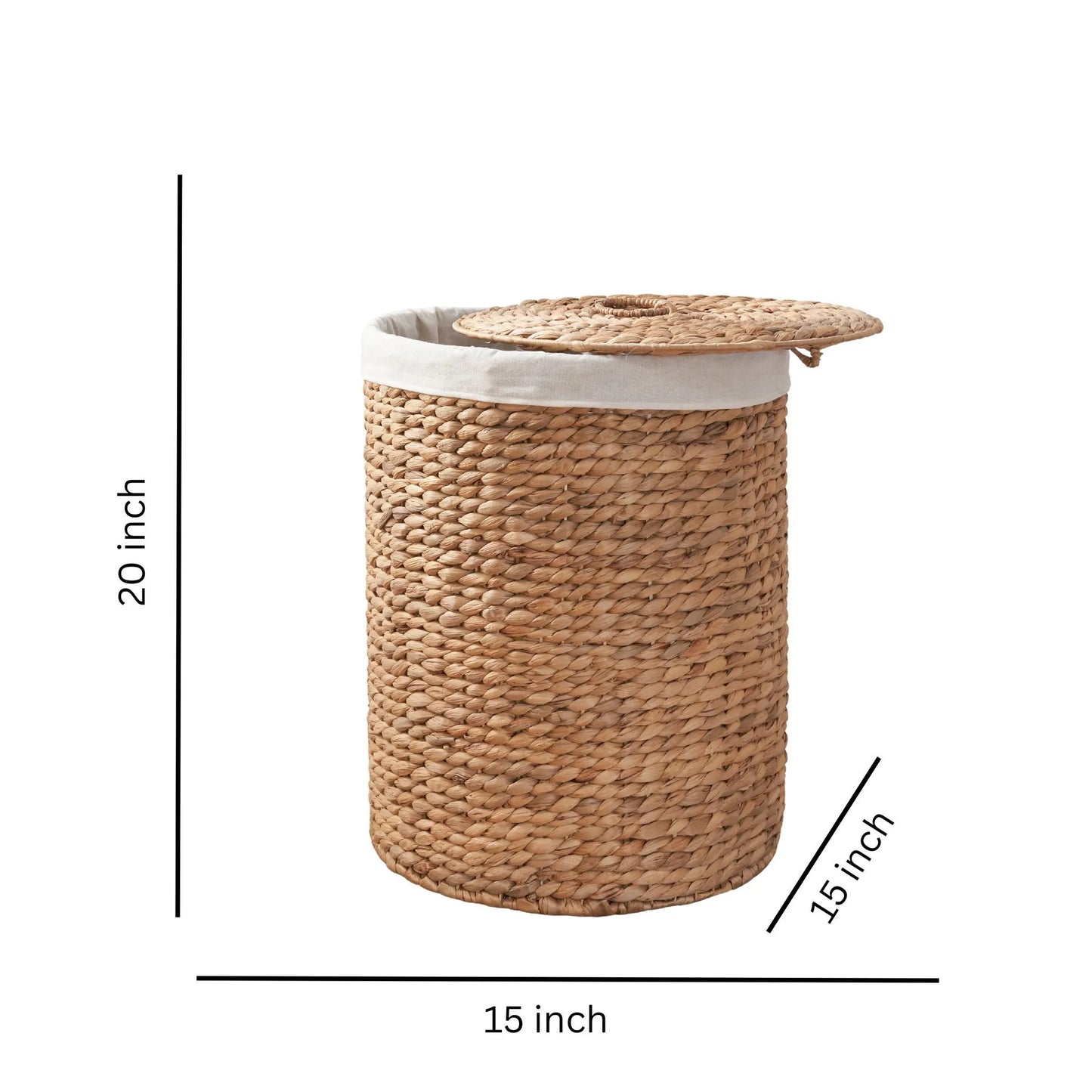 Round Tall Water Hyacinth Woven Wicker Laundry Hamper with Lid - For Clothes, Canvas, Toys and Book Storage with Removable Liner - 15' x 15' x 20'  – view 7