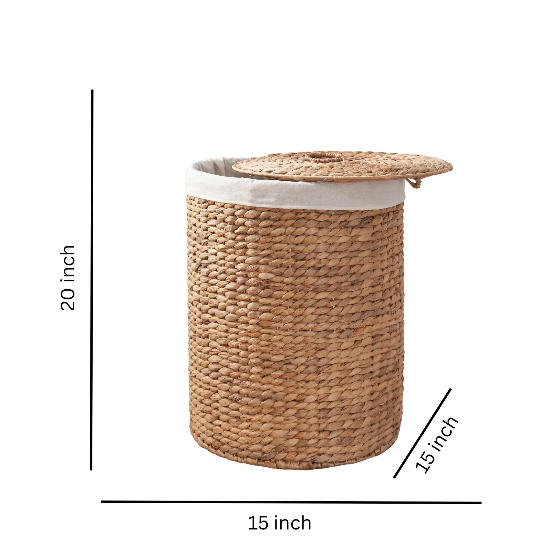 Round Tall Water Hyacinth Woven Wicker Laundry Hamper with Lid - For Clothes, Canvas, Toys and Book Storage with Removable Liner - 15' x 15' x 20'  – view 7