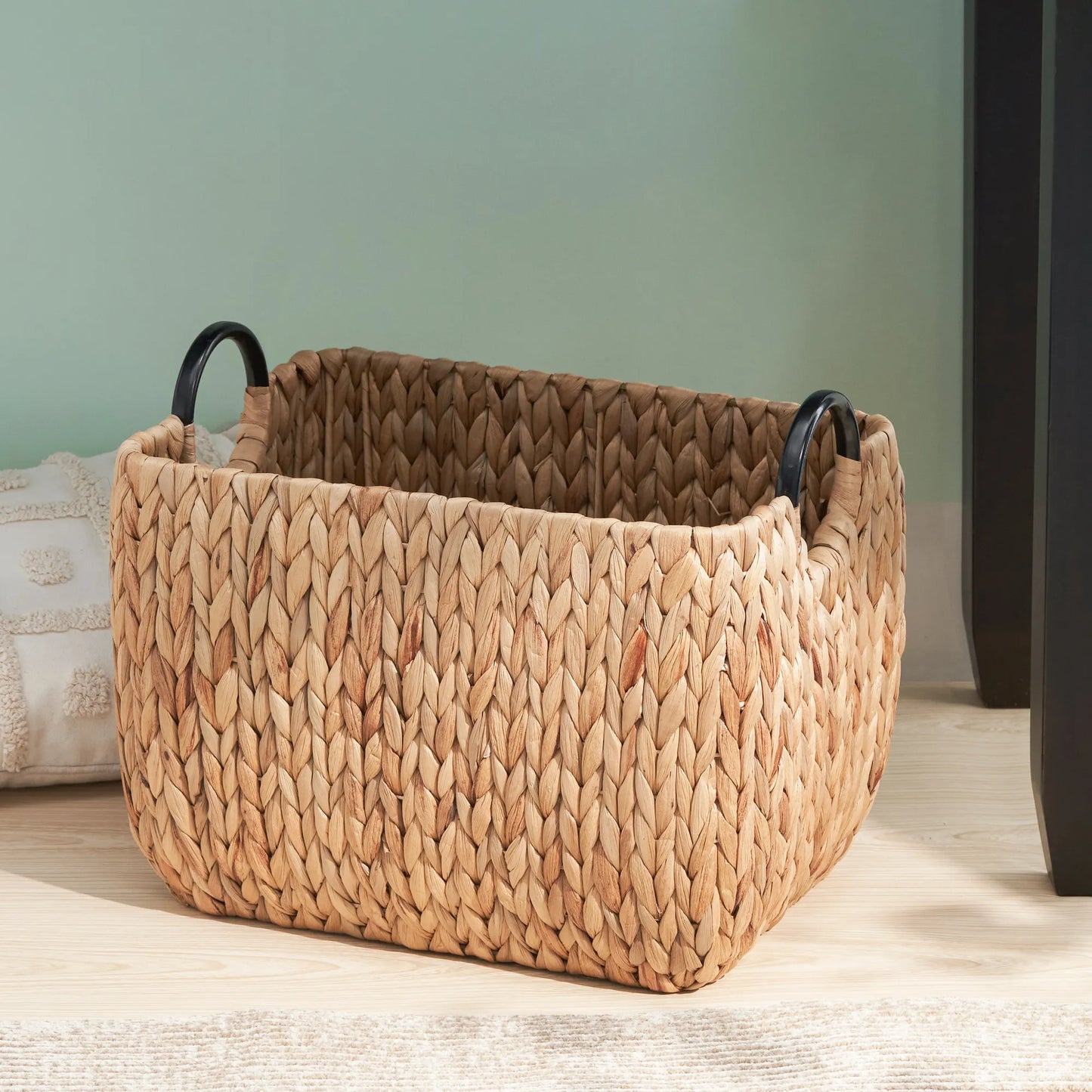 Rectangular Multi Purpose Water Hyacinth Woven Wicker Baskets with Handles - 16' x 12' x 13' - Natural Brown - For Towel, Toys, Magazine and Kitchen – view 7