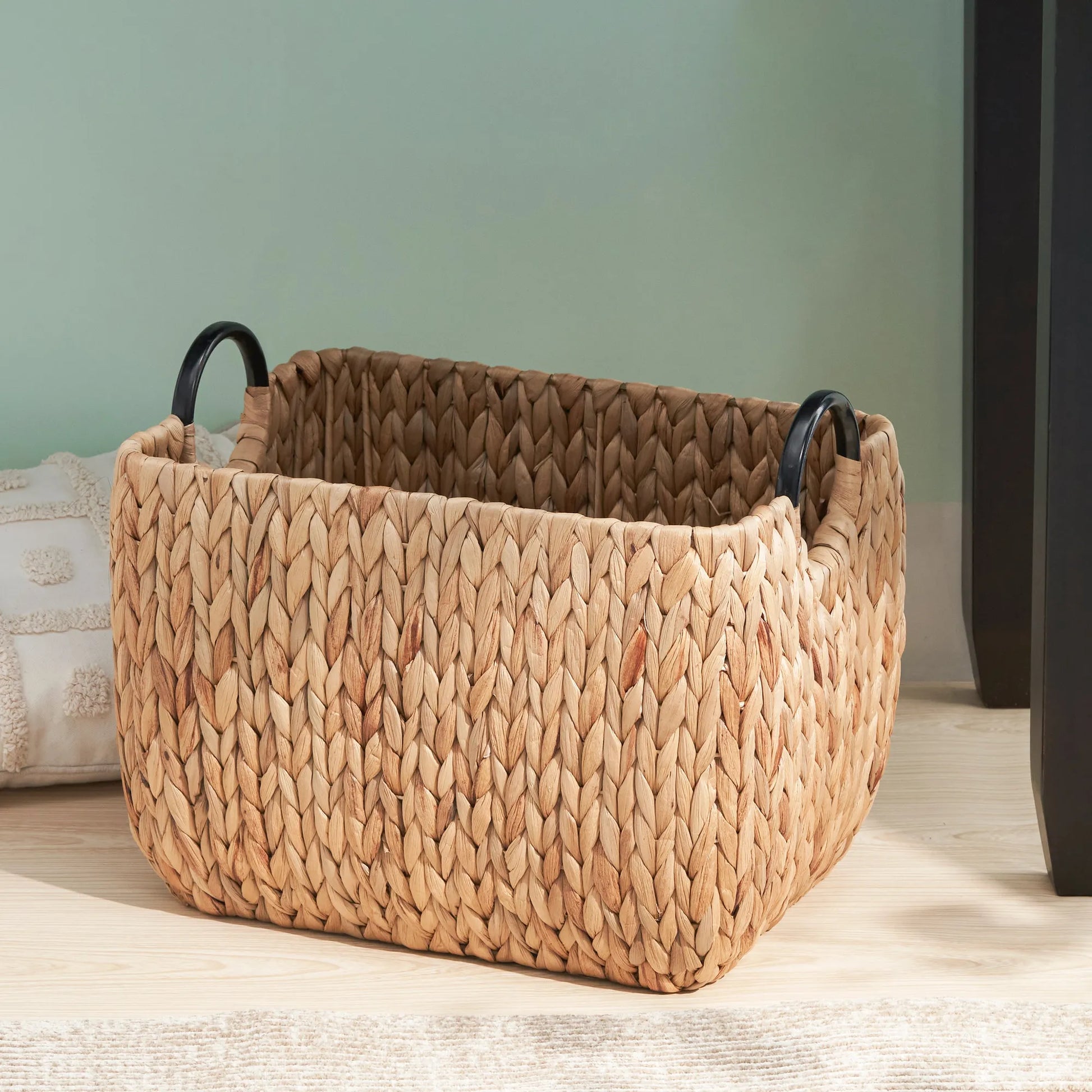 Rectangular Multi Purpose Water Hyacinth Woven Wicker Baskets with Handles - 16' x 12' x 13' - Natural Brown - For Towel, Toys, Magazine and Kitchen – view 7