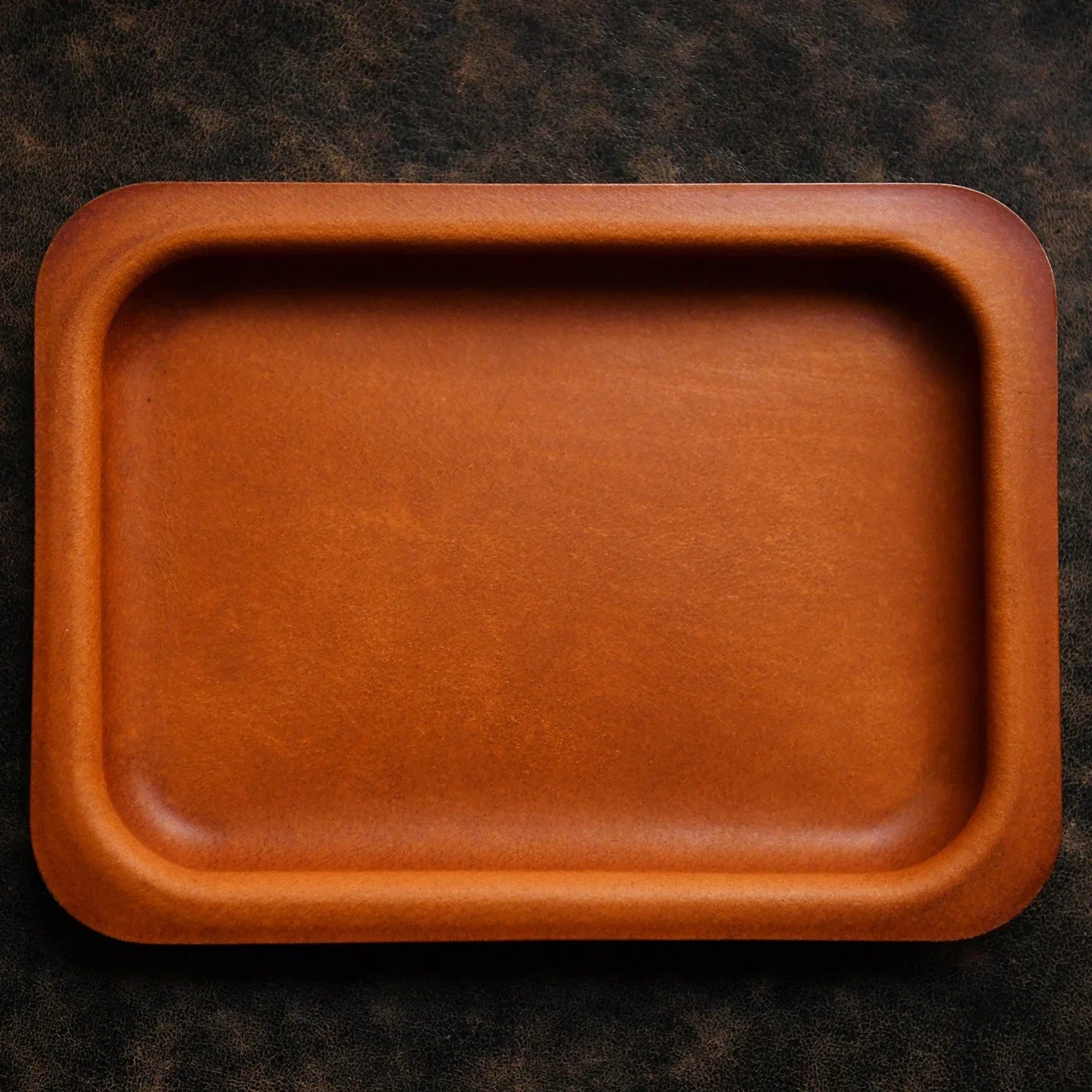 Brown square vegetable-tanned cowhide valet tray