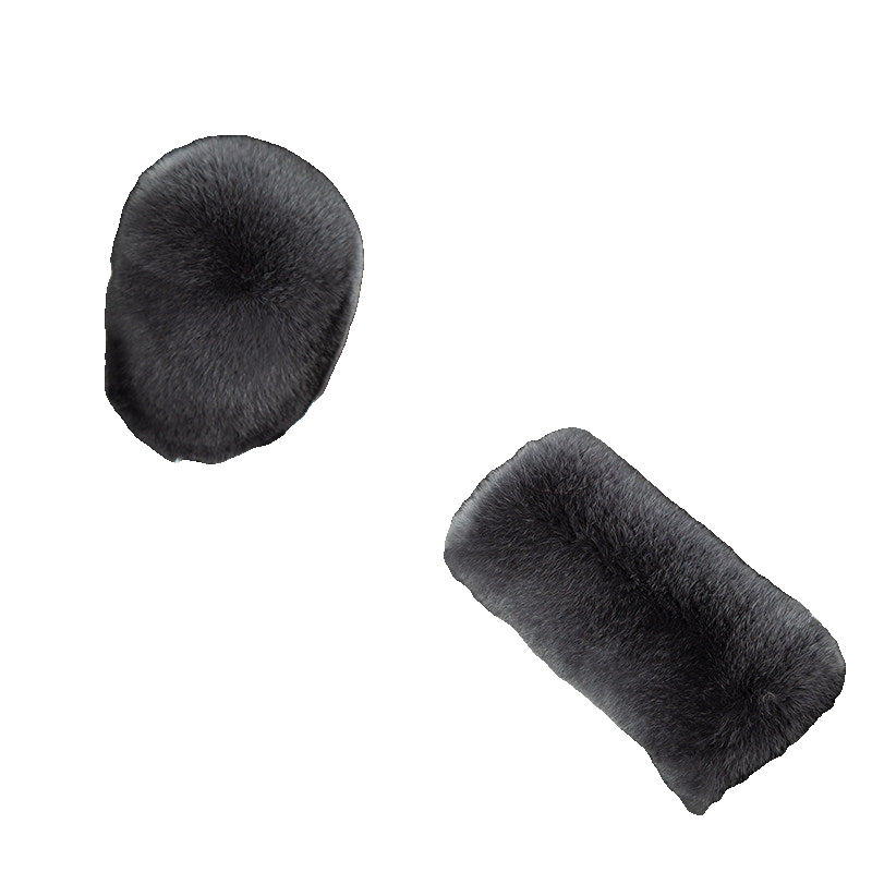 Charcoal Gray genuine Rex rabbit fur gear shift and handbrake cover set on transparent background