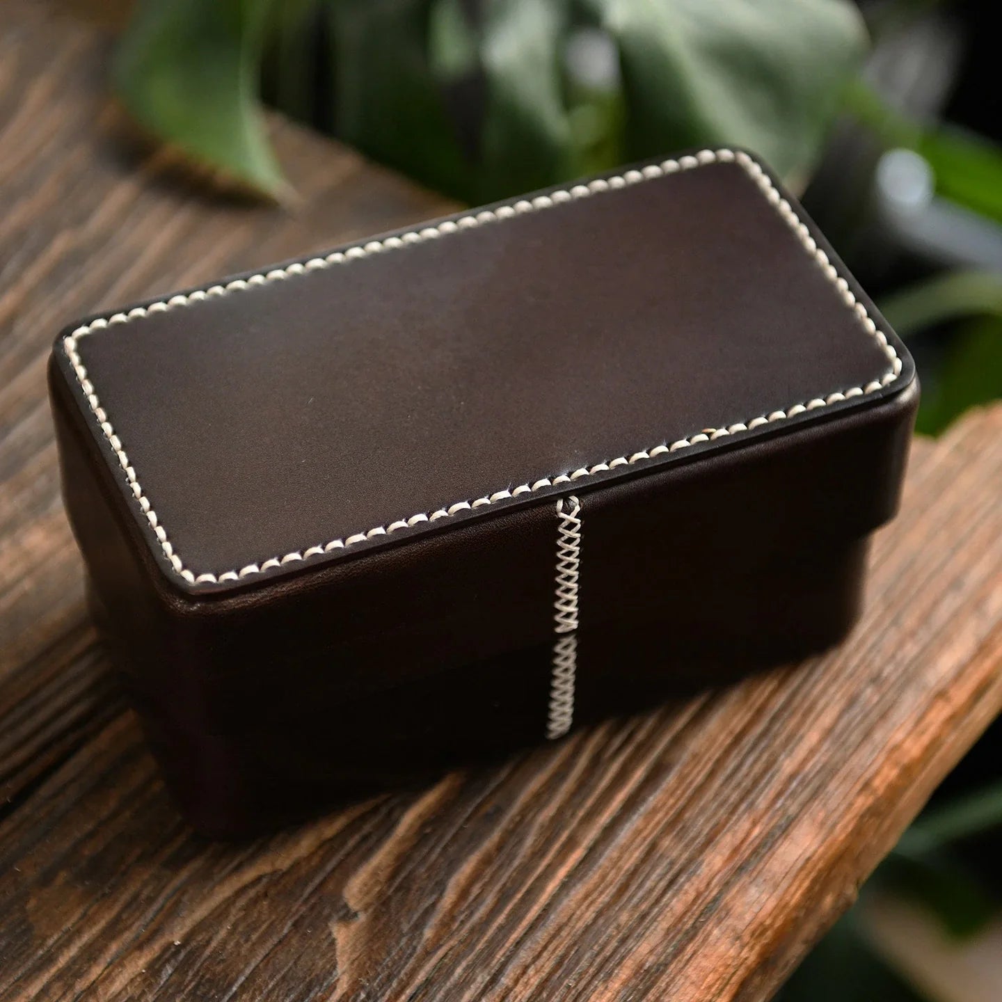 Dark coffee handcrafted leather storage box