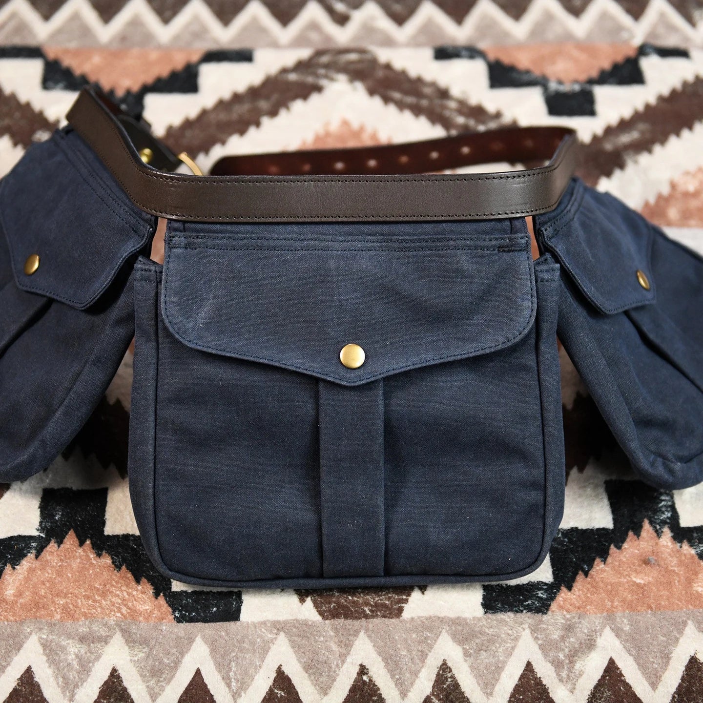 Deep Navy waxed canvas multi-pocket waist bag