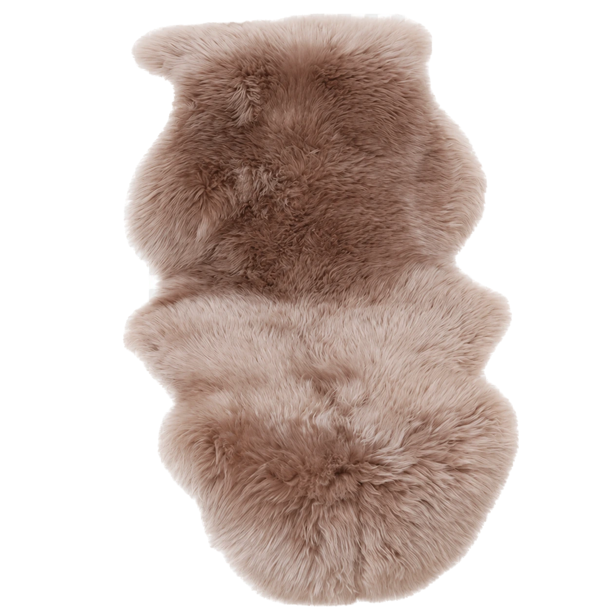 Dusty Rose genuine Australian long-wool sheepskin irregular rug on transparent background