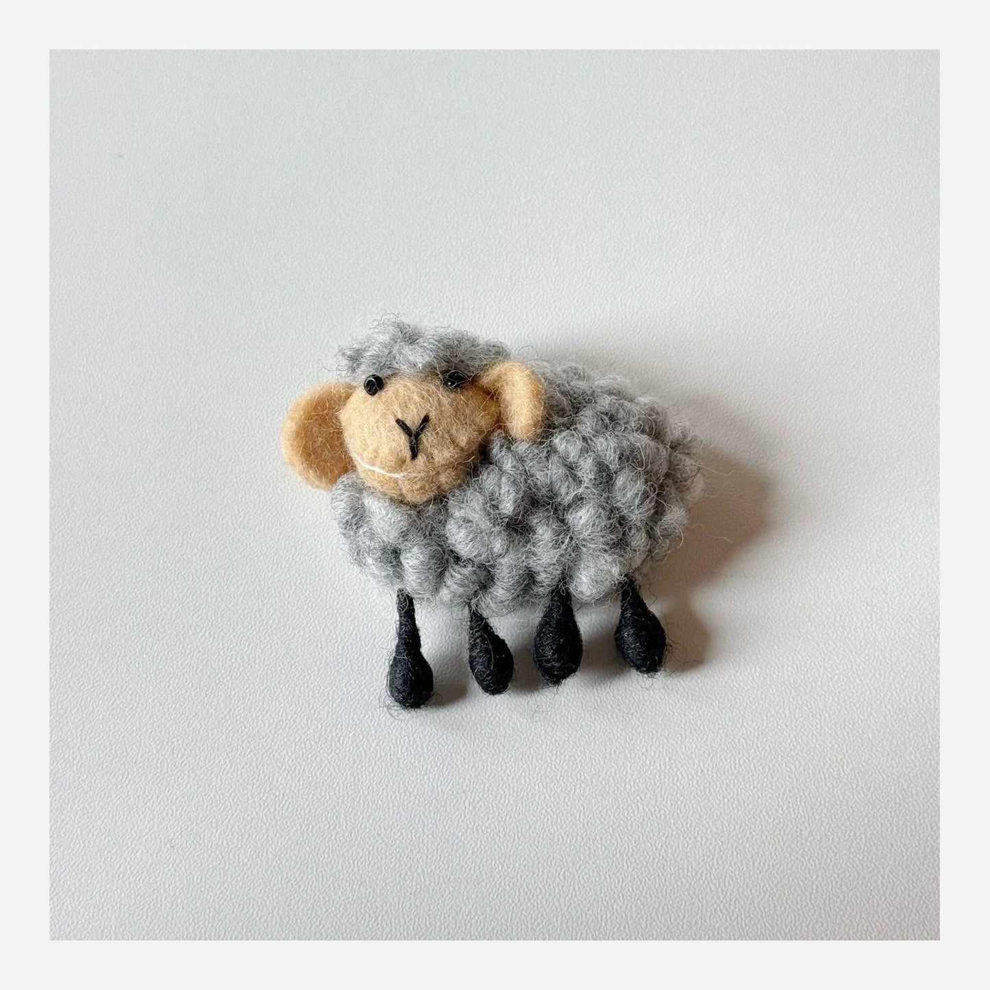 Gray sheep handmade wool felt brooch