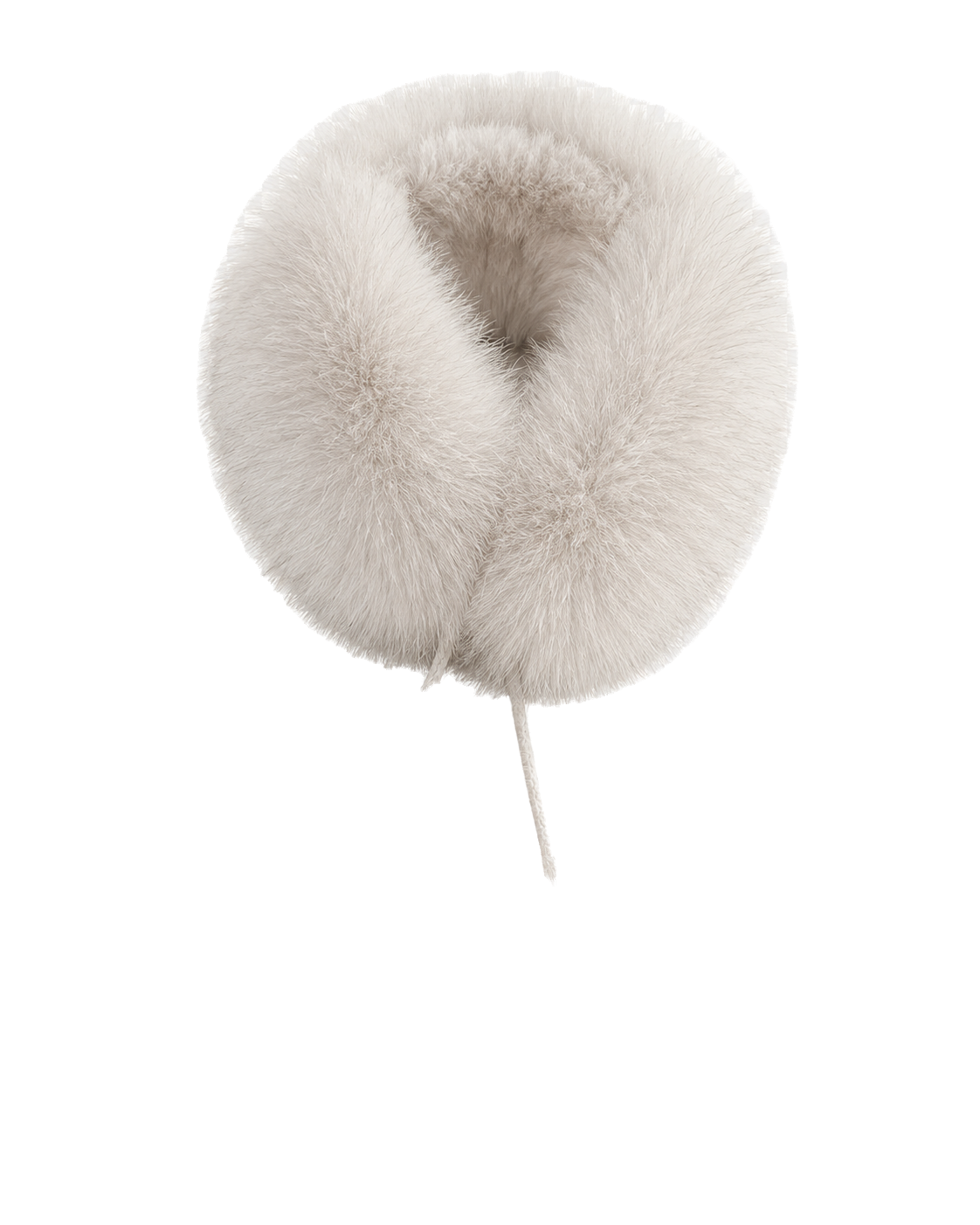 Light Gray genuine fox fur loop scarf with rabbit fur lining and two pom-poms on transparent background