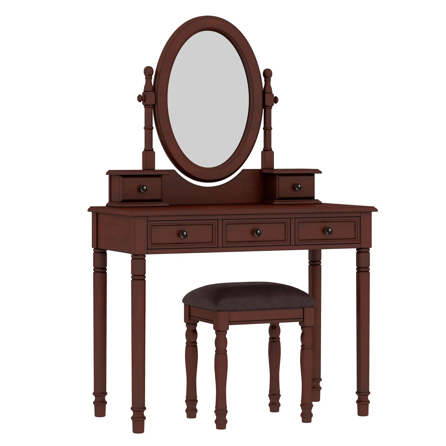 Vanity Desk with Adjustable Angle Mirror, Vintage Vanity Makeup Table and Cushioned Stool Set with Velvet Fabric Lining 5 Drawers,Wooden Dressing – view 7