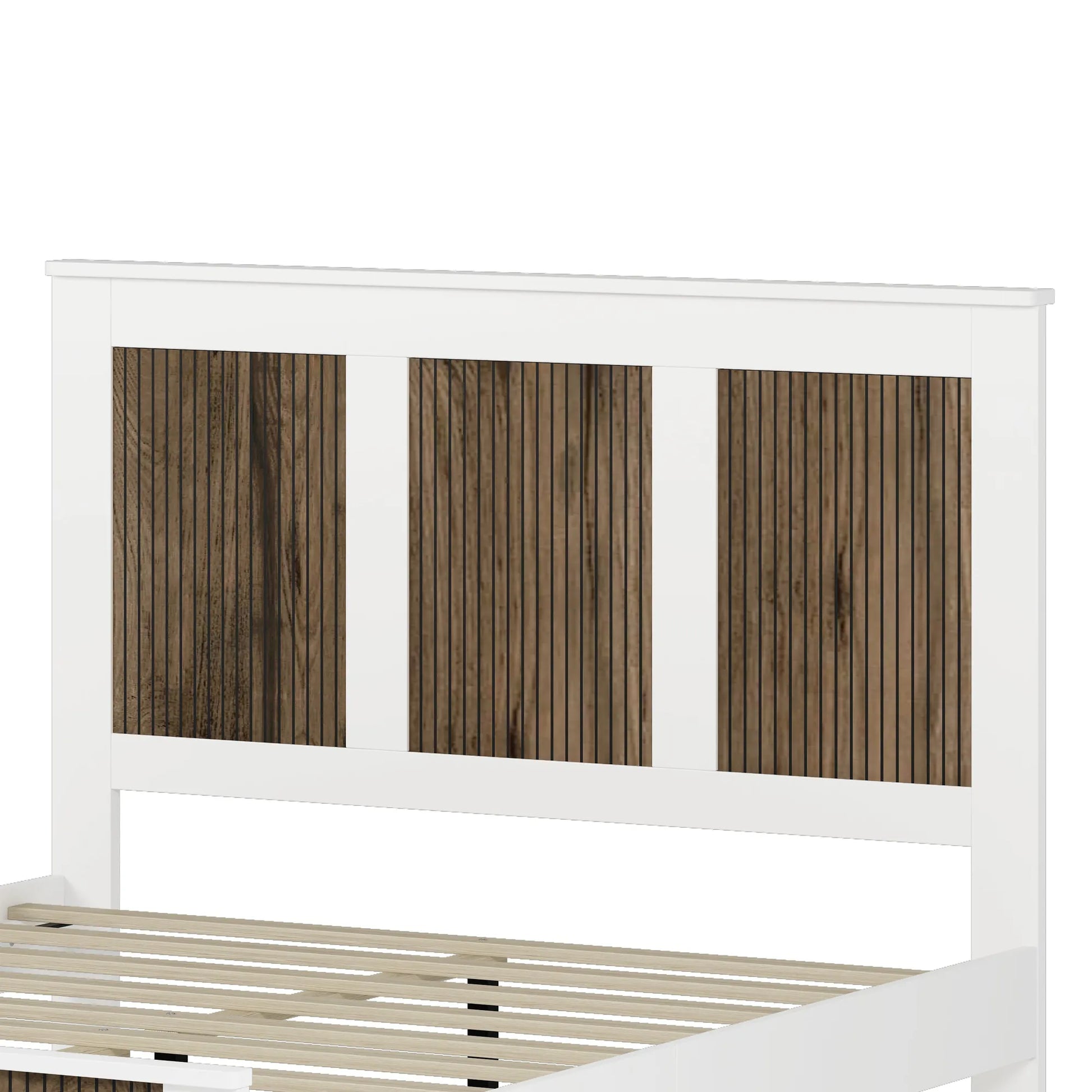 4-Pieces Bedroom Sets, Queen Size Farmhouse Platform Bed with Wooden Strip Stickers Decoration, Storage Nightstand and Dresser with Metal Handle – view 7