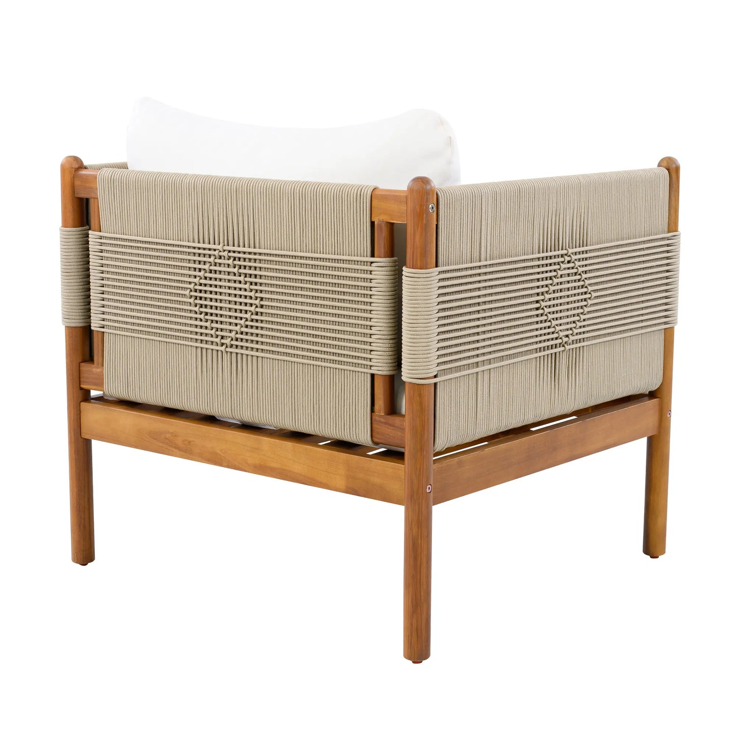 Outdoor Acacia Wood Club Chair with Diamond Rope Weave & Cushions, Teak Finish – view 7
