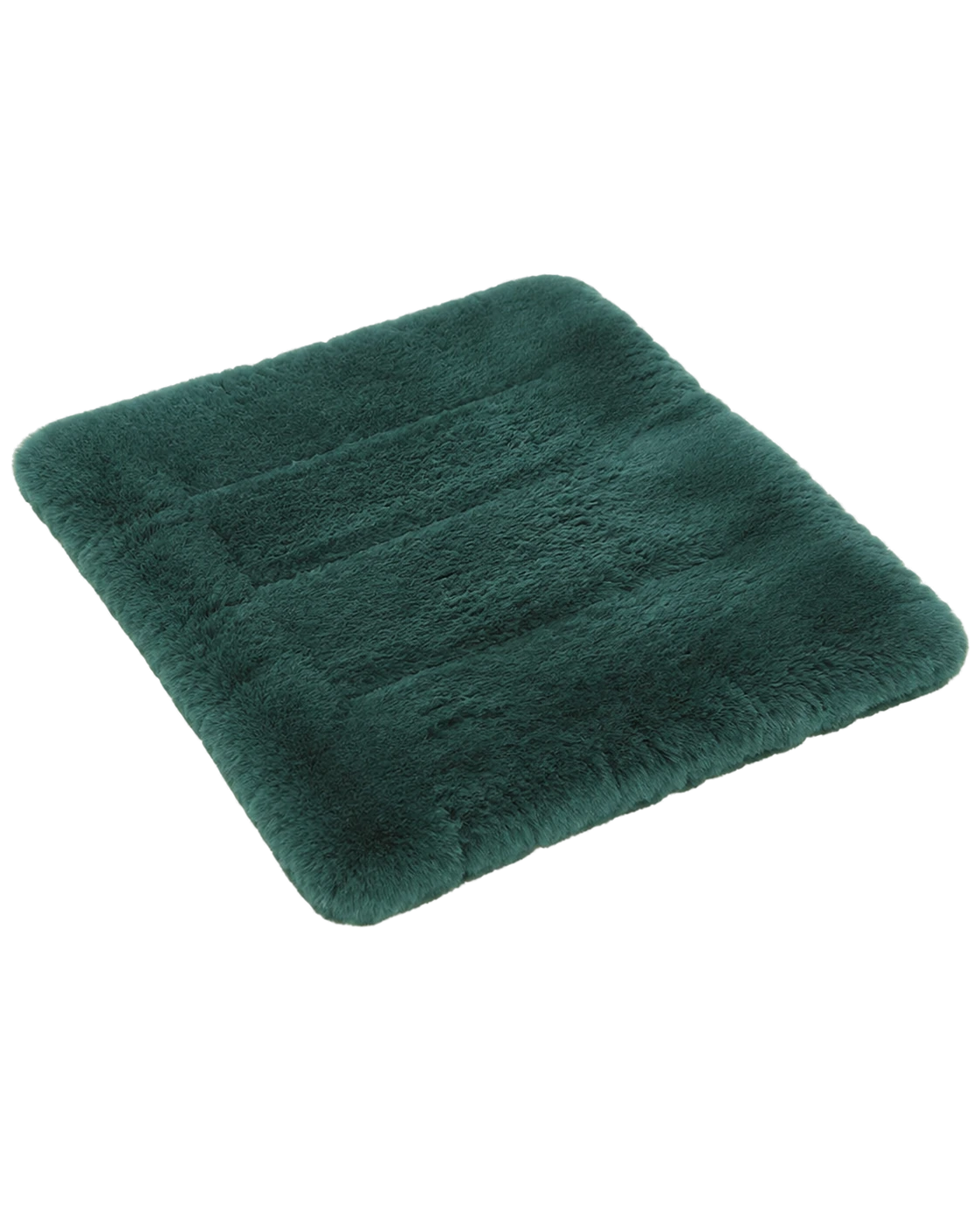 Peacock Teal genuine short-pile sheared-sheepskin patchwork chair pad on transparent background
