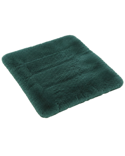 Peacock Teal genuine short-pile sheared-sheepskin patchwork chair pad on transparent background