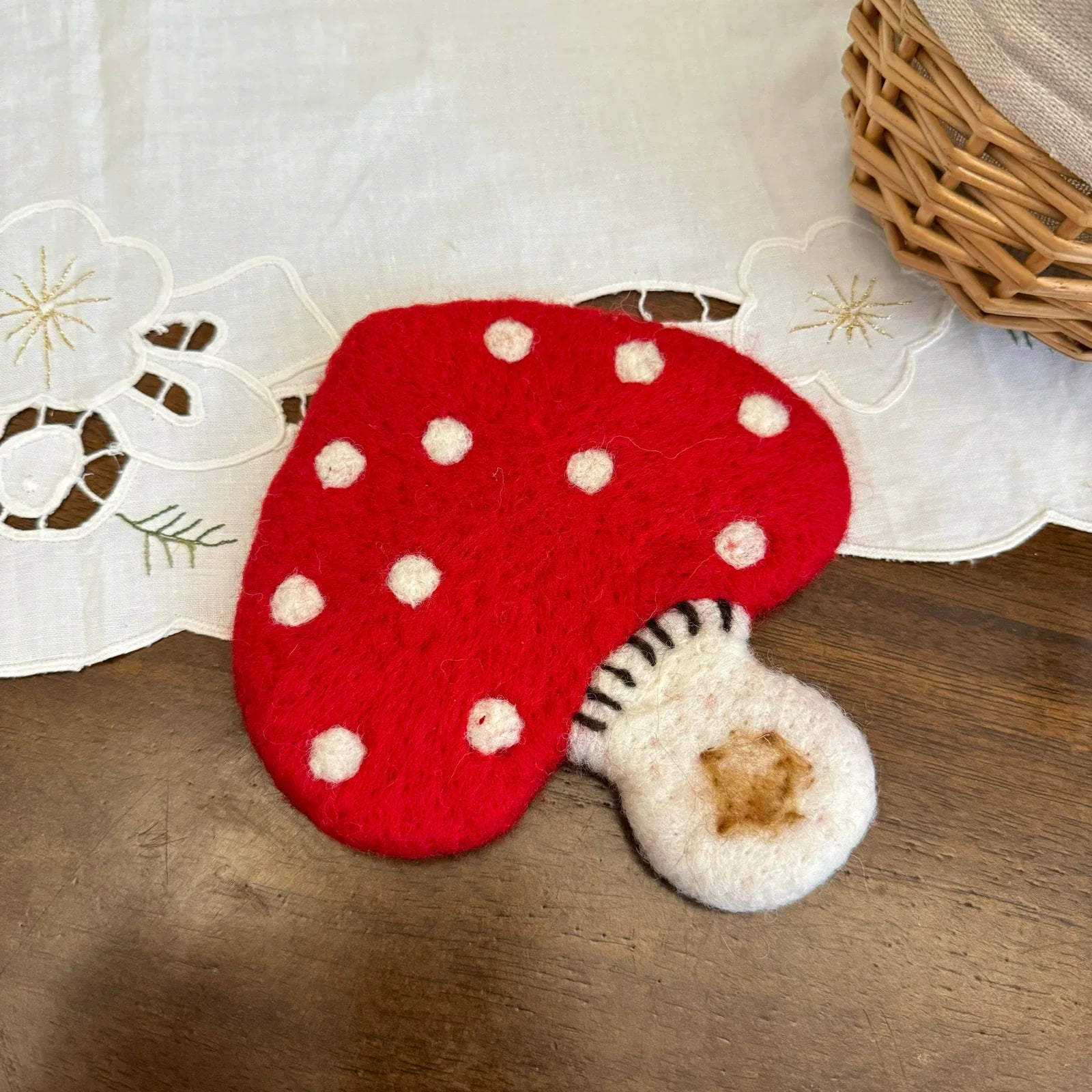 Handmade Red Mushroom 17x15 cm Wool Felt Coaster