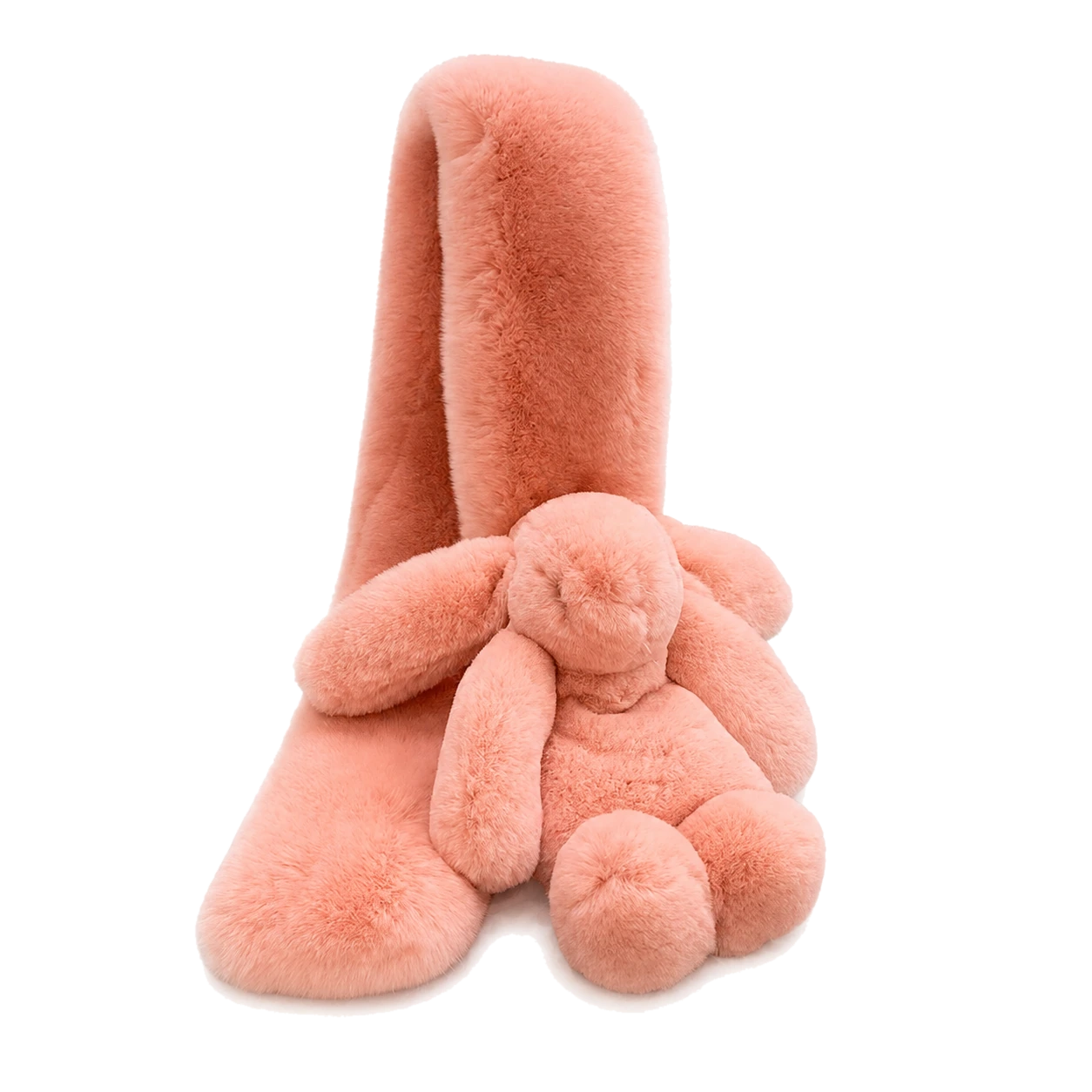 Rose Pink genuine Rex rabbit fur bunny scarf single-sided finish on transparent background