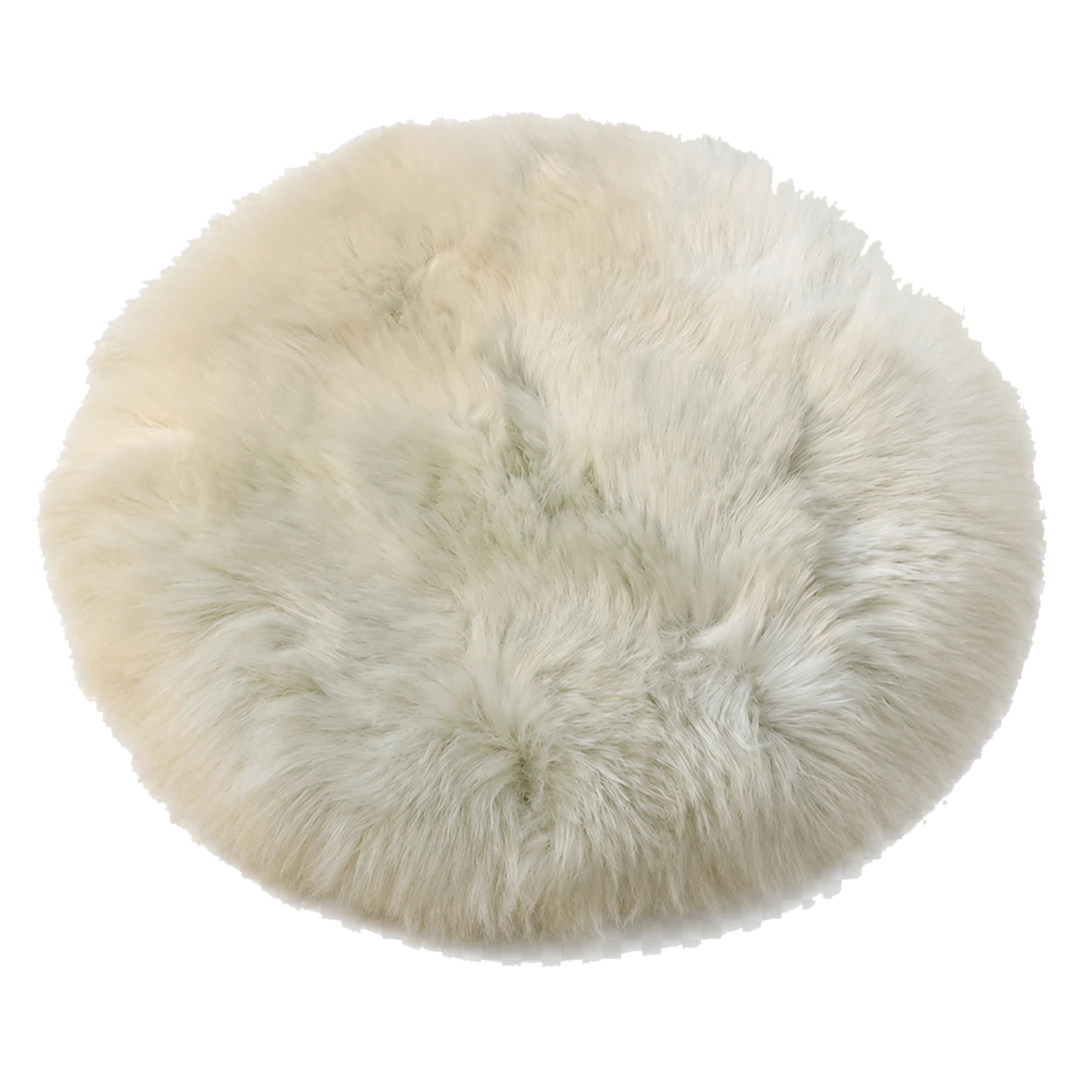 Sage Green genuine long-wool sheepskin round chair pad on transparent background