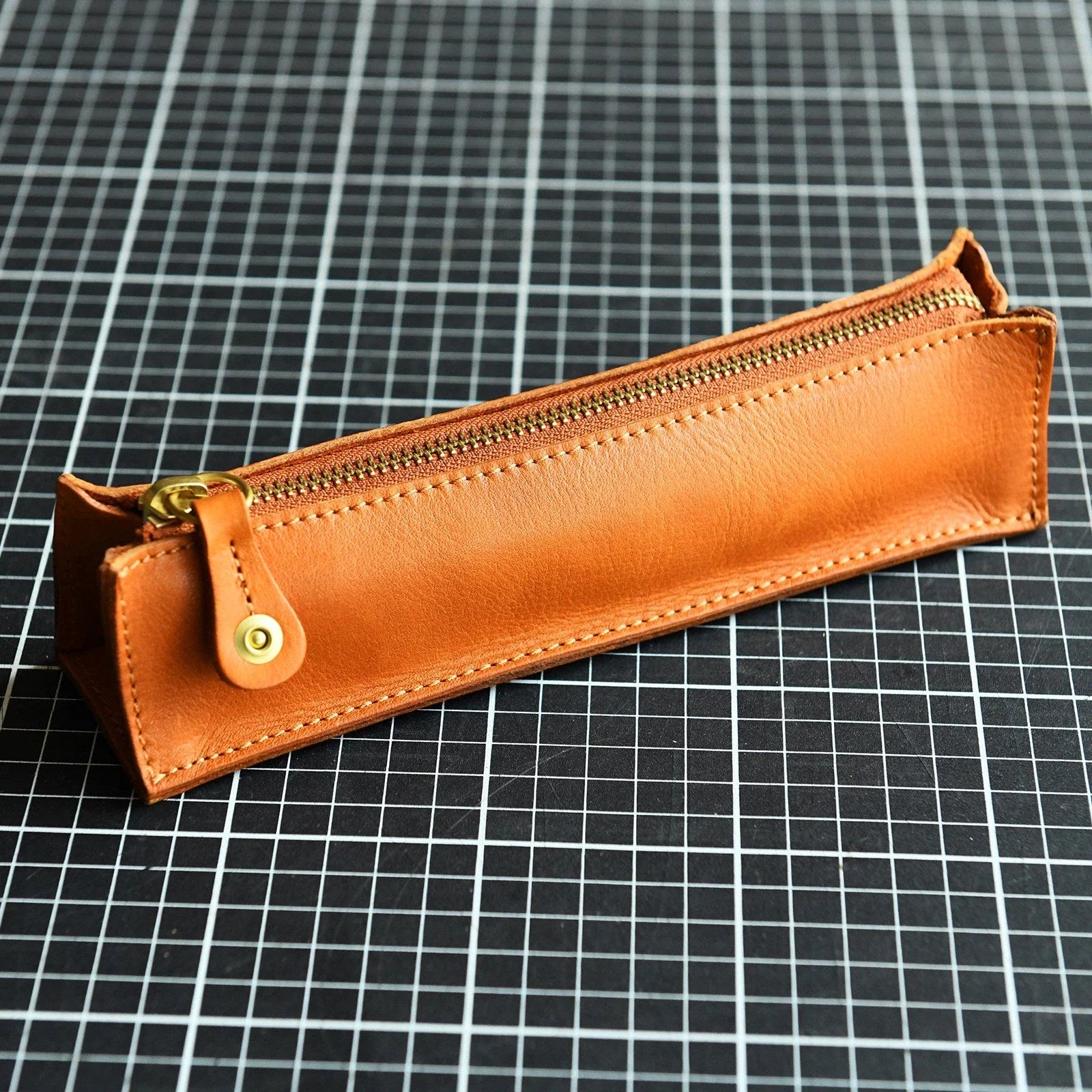 Sunset tan leather pencil case