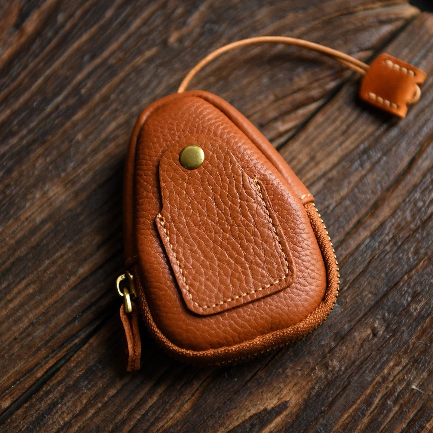 Sunset yellow top-grain leather car key case