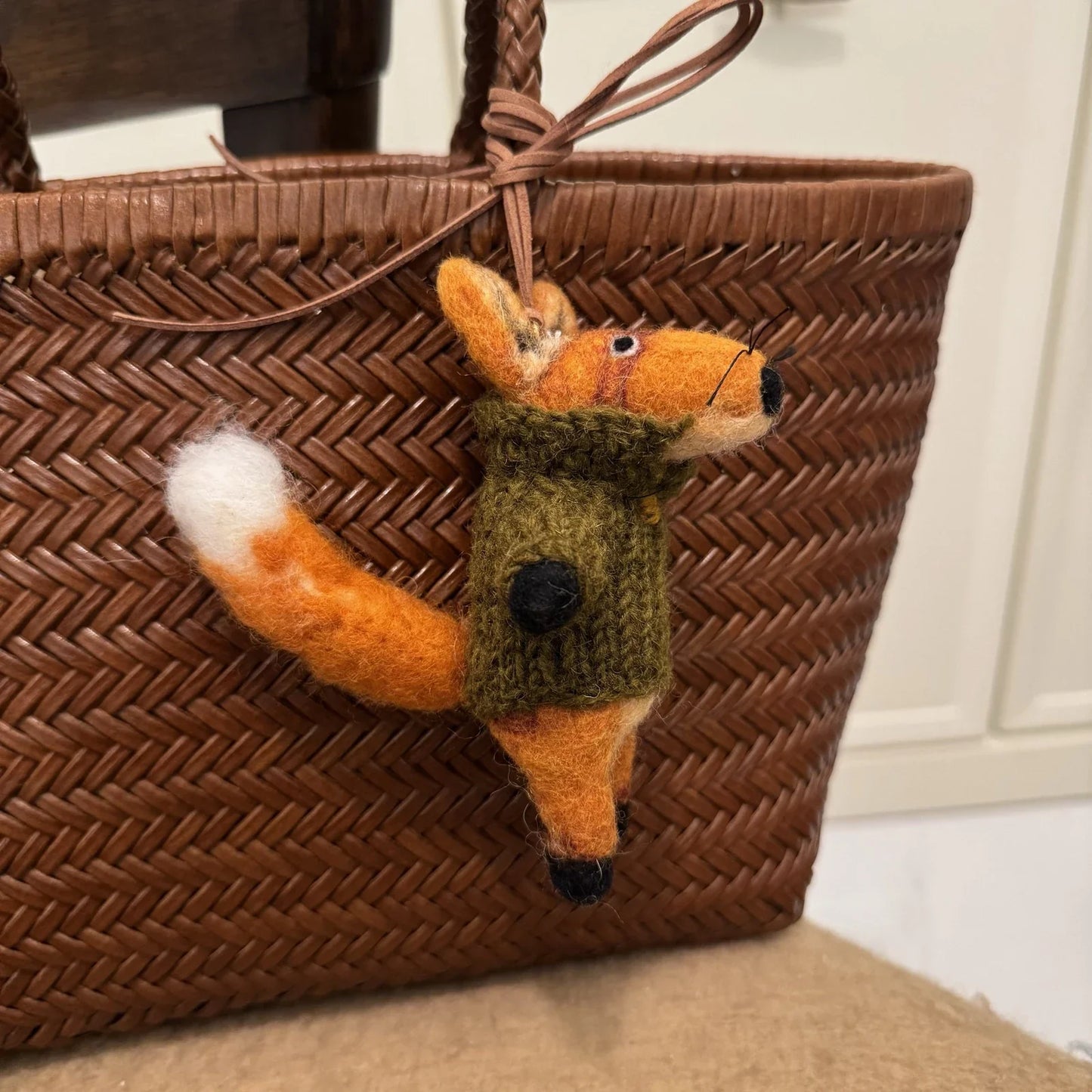 sweater fox handmade wool felt bag charm