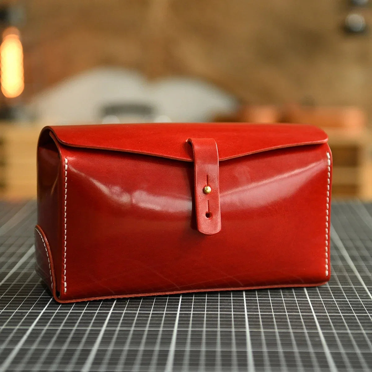 Vivid Red vegetable-tanned cowhide travel case